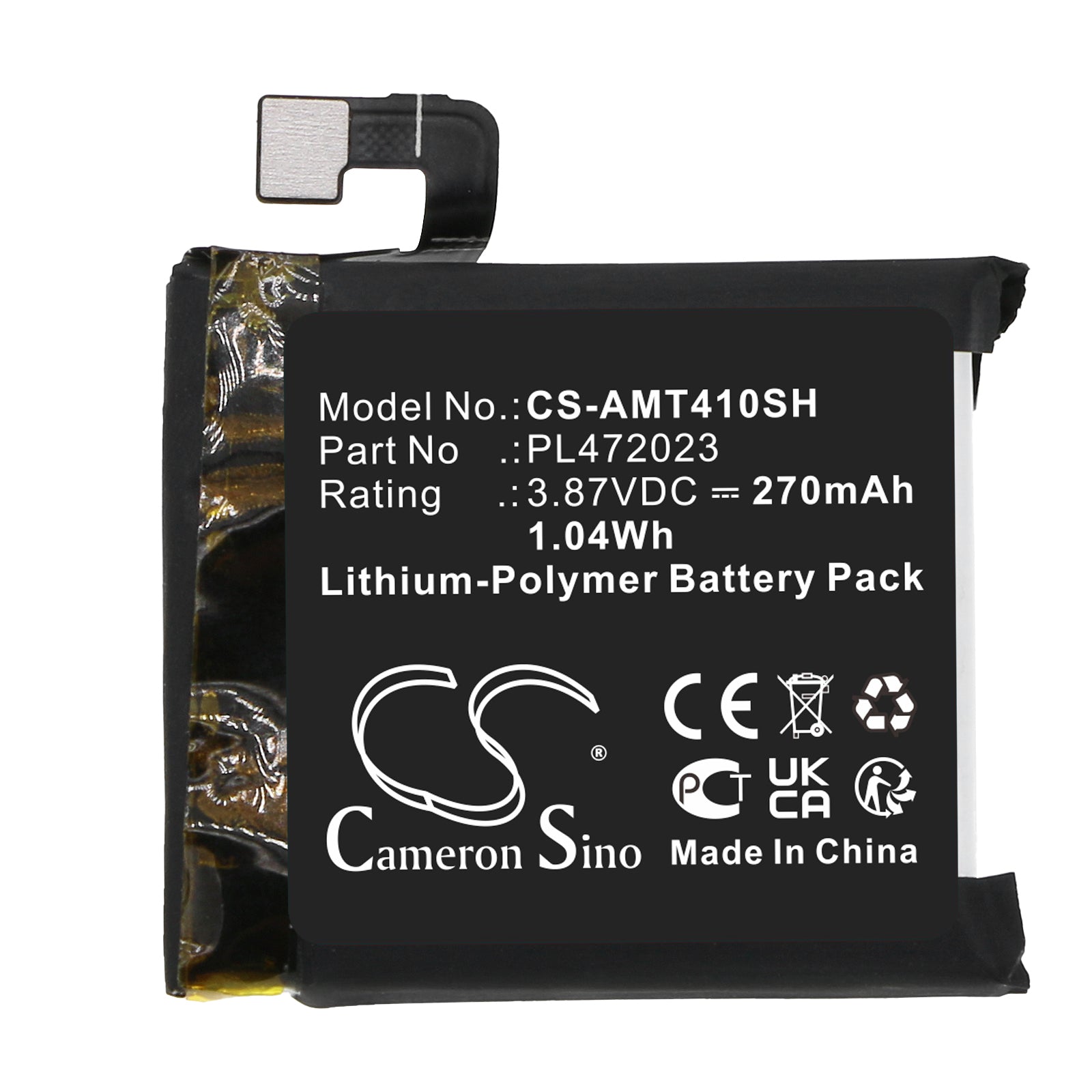 Li-Polymer, Smartwatch Battery fits Amazfit Gts 4 Mini, 3.87V, 270mAh Smartwatch Cameron Sino Technology Limited