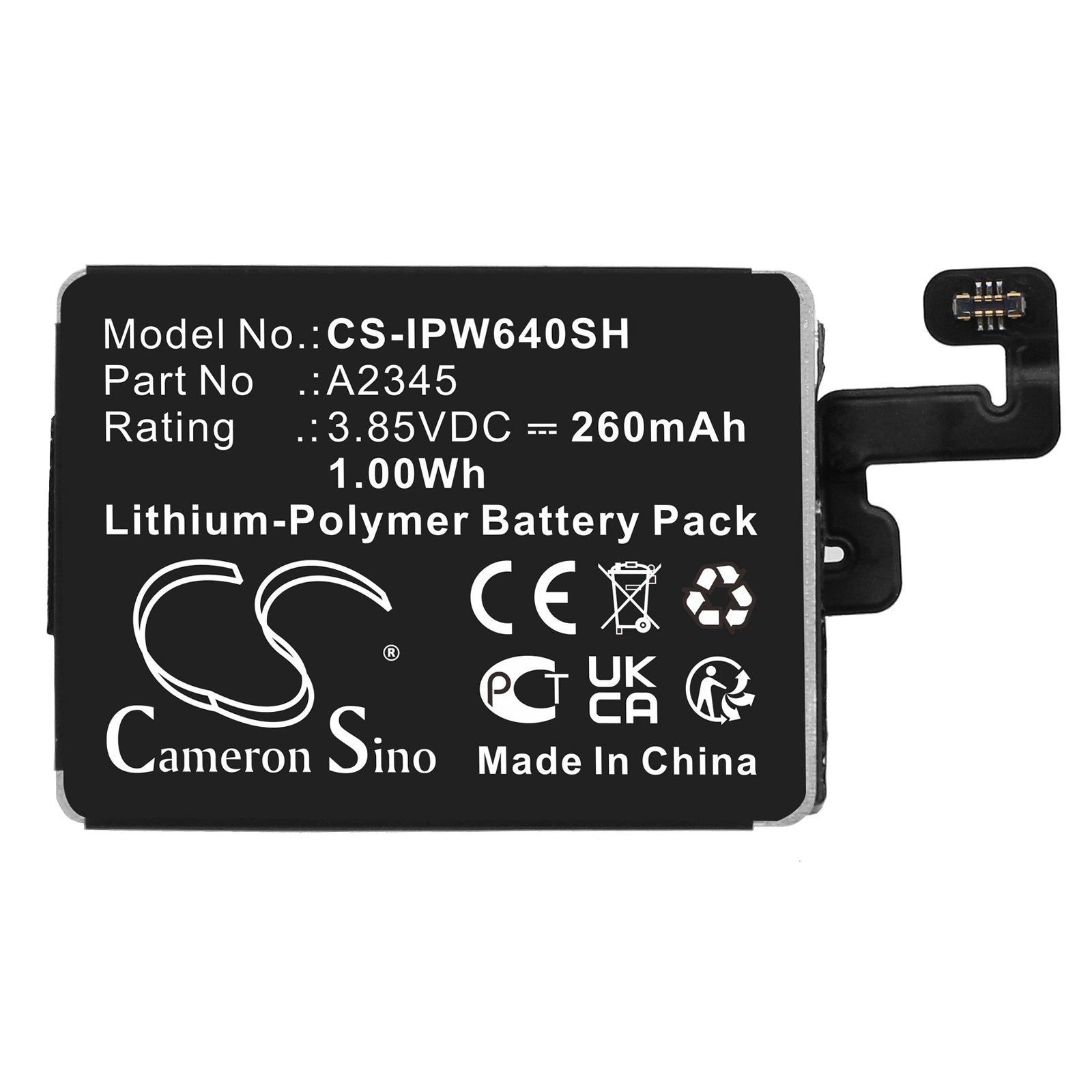 Li-Polymer, Smartwatch Battery fits Apple Watch Series S6 40mm, 3.85V, 260mAh Smartwatch Cameron Sino Technology Limited
