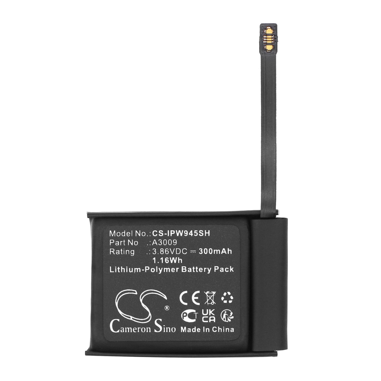 Li-Polymer, Smartwatch Battery fits Apple Watch Series S9 45mm, 3.86V, 300mAh Smartwatch Cameron Sino Technology Limited