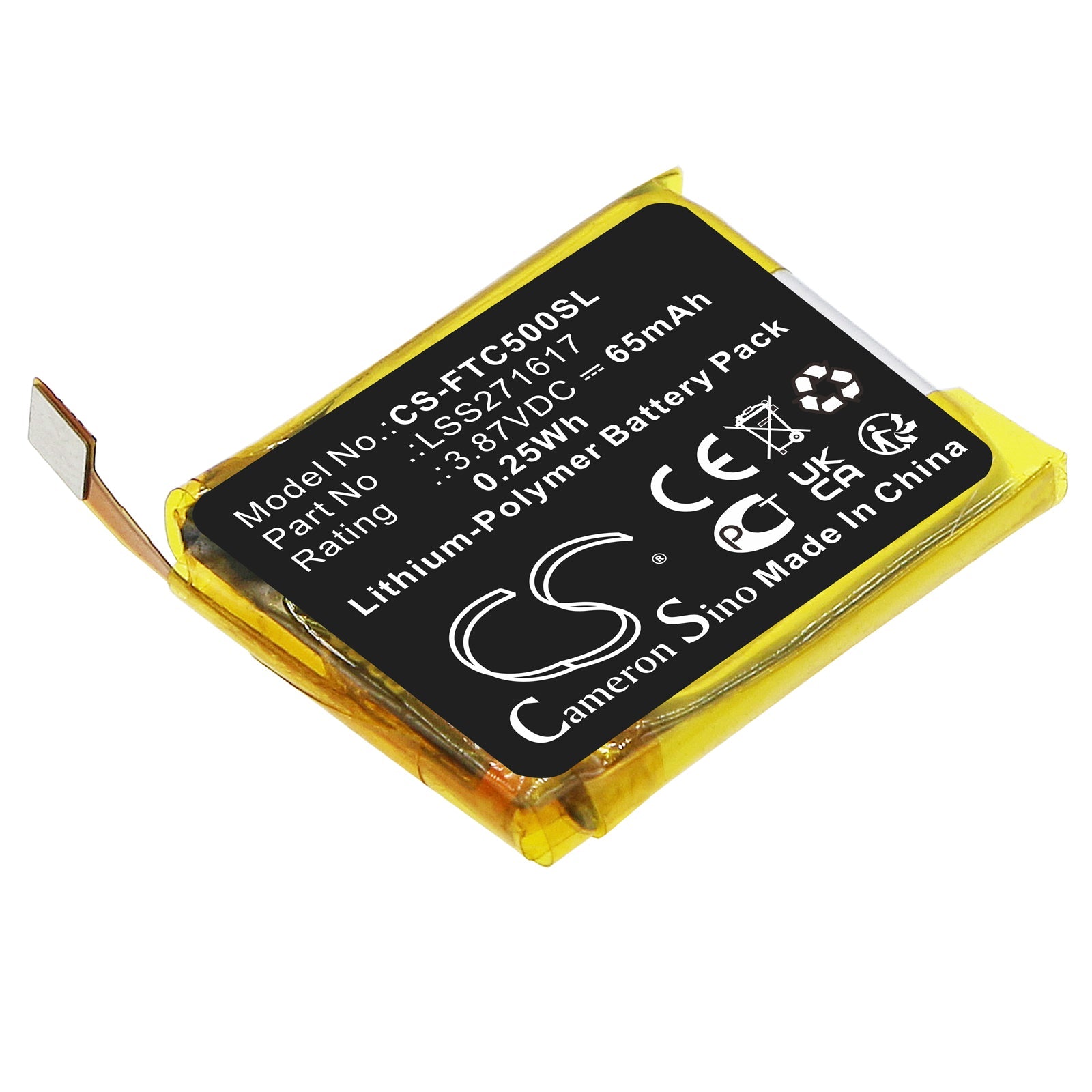 Li-Polymer, Smartwatch Battery fits Fitbit Charge 5, 3.87V, 65mAh Smartwatch Cameron Sino Technology Limited