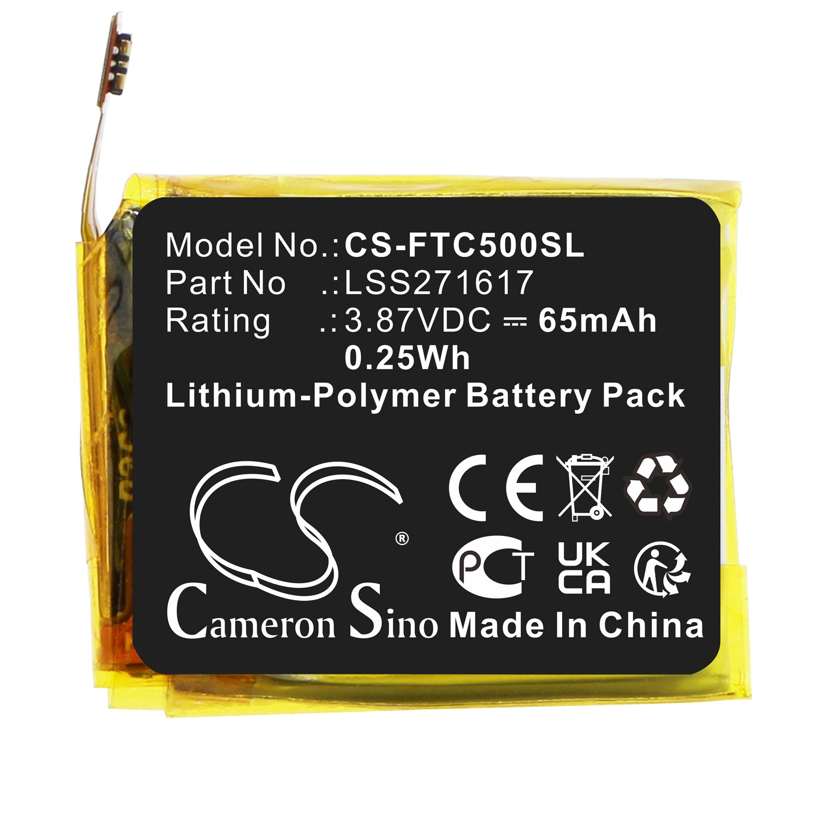 Li-Polymer, Smartwatch Battery fits Fitbit Charge 5, 3.87V, 65mAh Smartwatch Cameron Sino Technology Limited