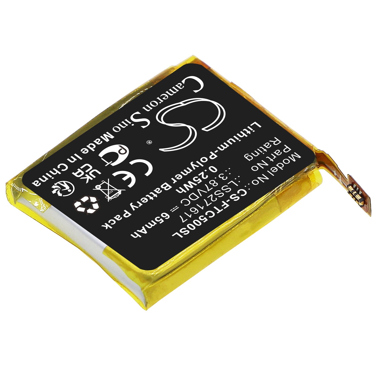 Li-Polymer, Smartwatch Battery fits Fitbit Charge 5, 3.87V, 65mAh Smartwatch Cameron Sino Technology Limited