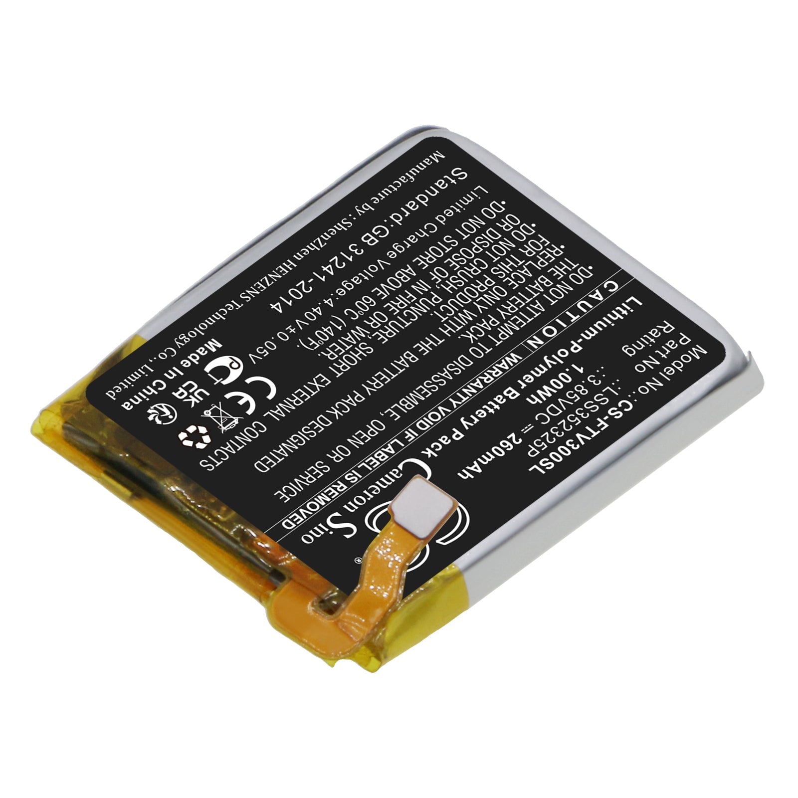 Li-Polymer, Smartwatch Battery fits Fitbit Versa 3, 3.85V, 260mAh Smartwatch Cameron Sino Technology Limited