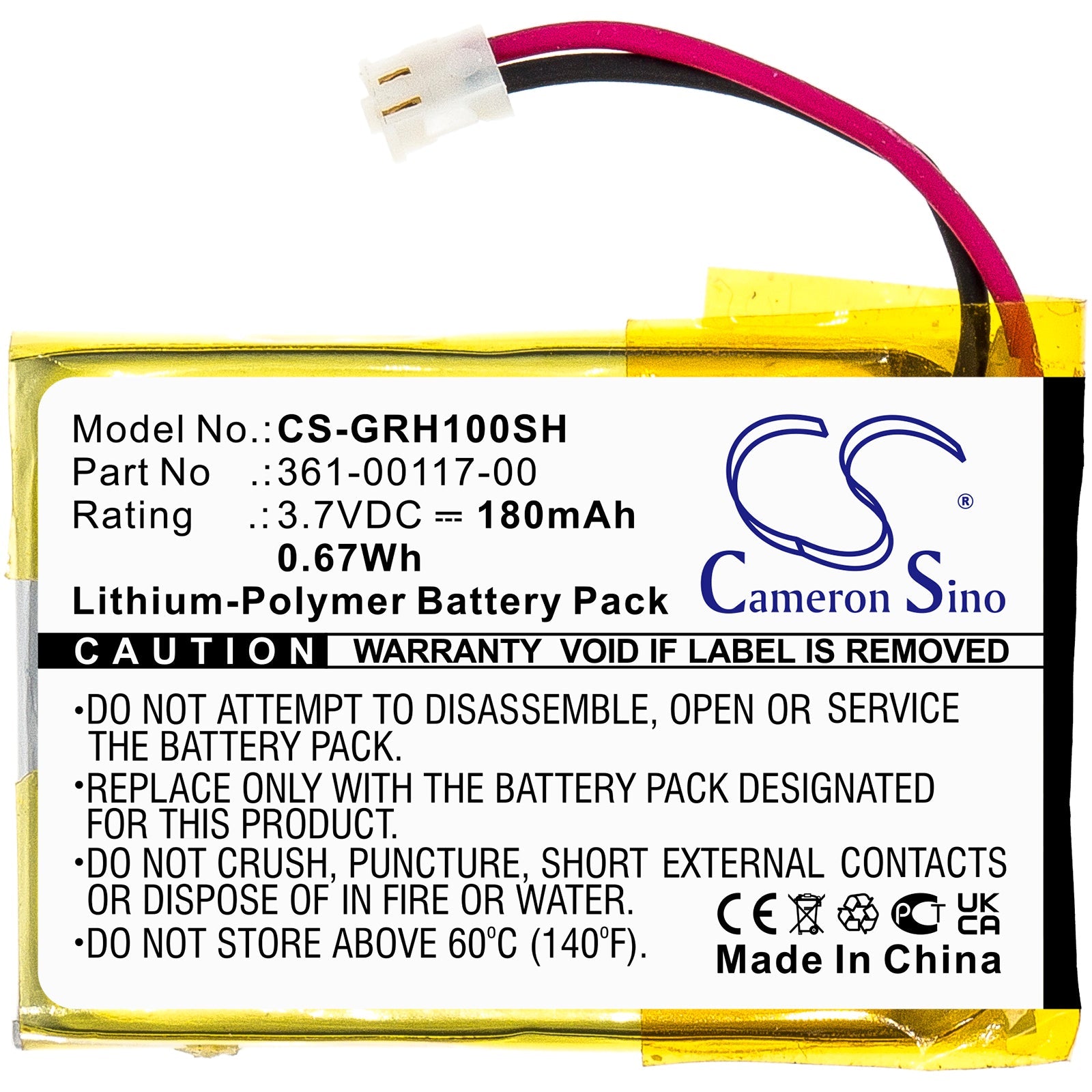 Li-Polymer, Smartwatch Battery fits Garmin Approach S10, Approach S20, 3.7V, 180mAh Smartwatch Cameron Sino Technology Limited