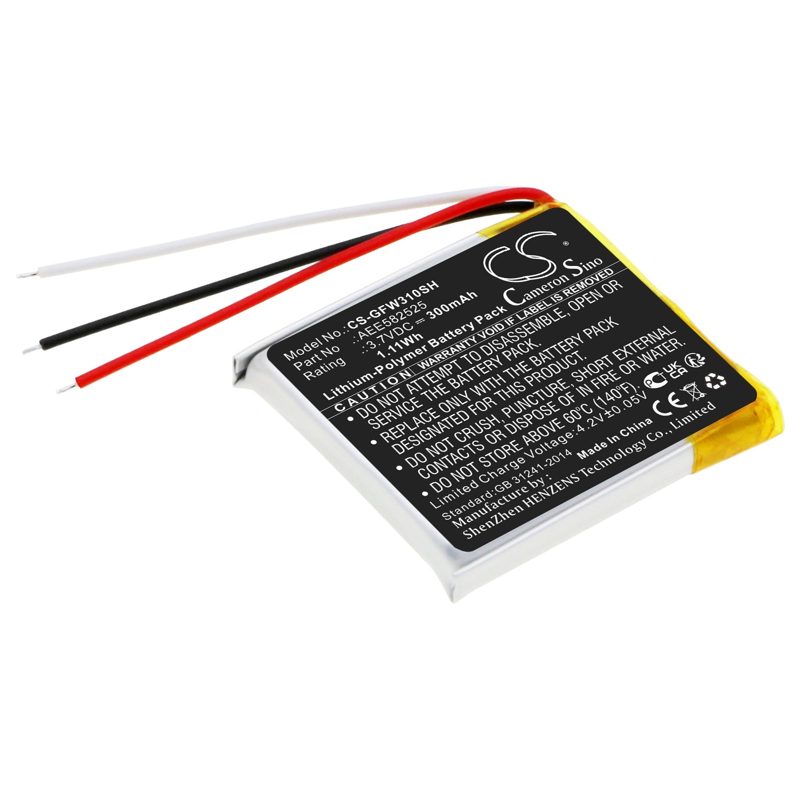 Li-Polymer, Smartwatch Battery fits Golf Buddy Wtx, Wtx+, 3.7V, 300mAh Smartwatch Cameron Sino Technology Limited
