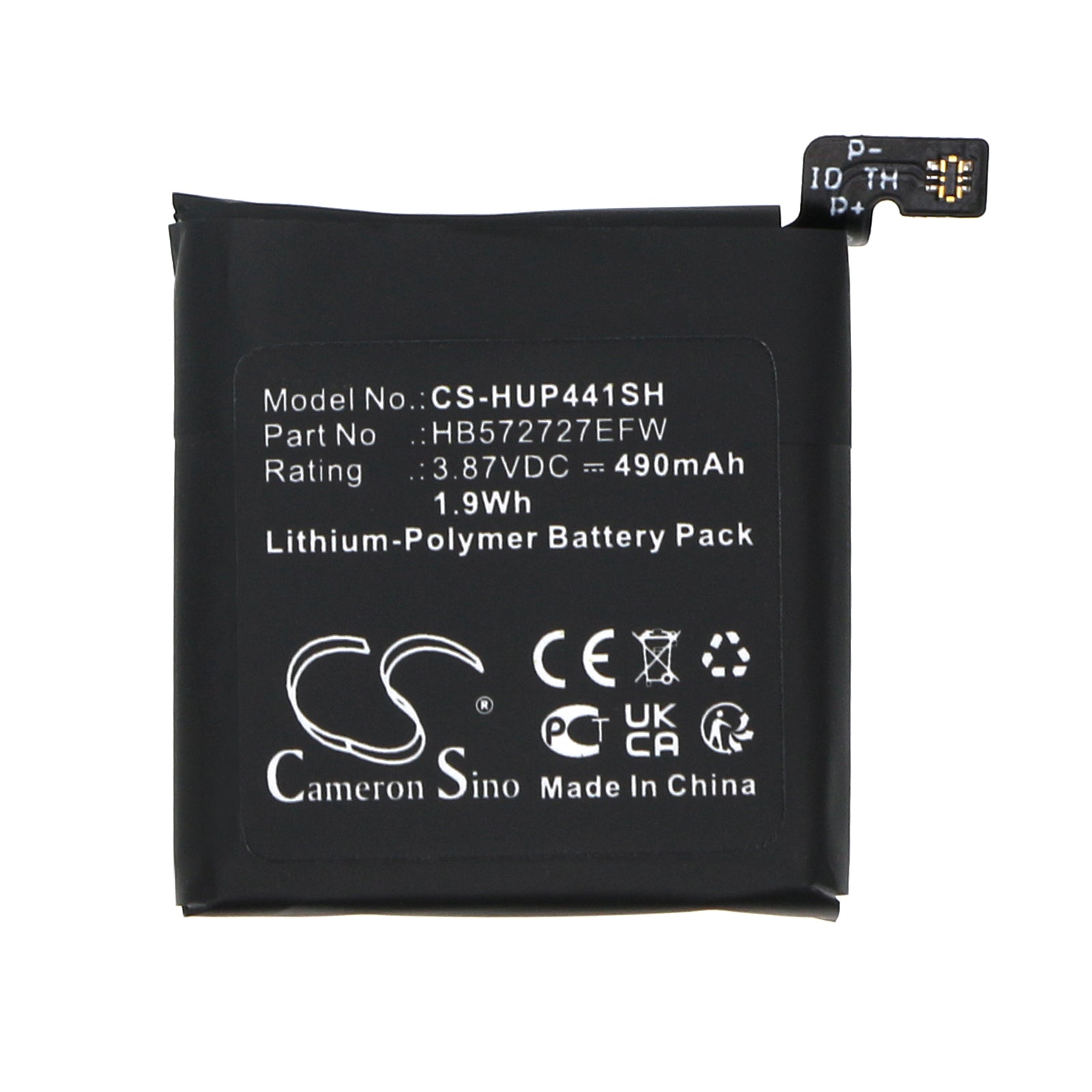 Li-Polymer, Smartwatch Battery fits Huawei Watch Gt4 41mm, 3.87V, 490mAh Smartwatch Cameron Sino Technology Limited