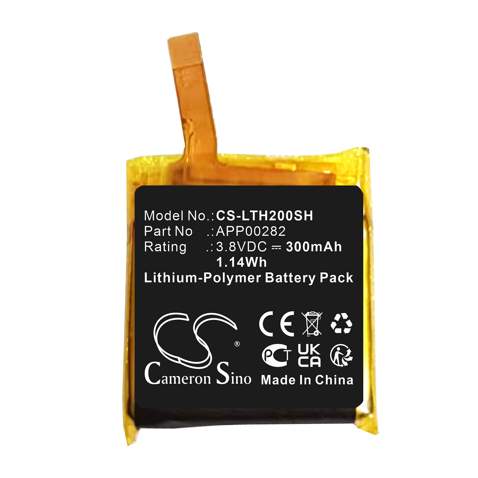 Li-Polymer, Smartwatch Battery fits Louis Vuitton Tambour Horizon 2, 3.8V, 300mAh Smartwatch Cameron Sino Technology Limited