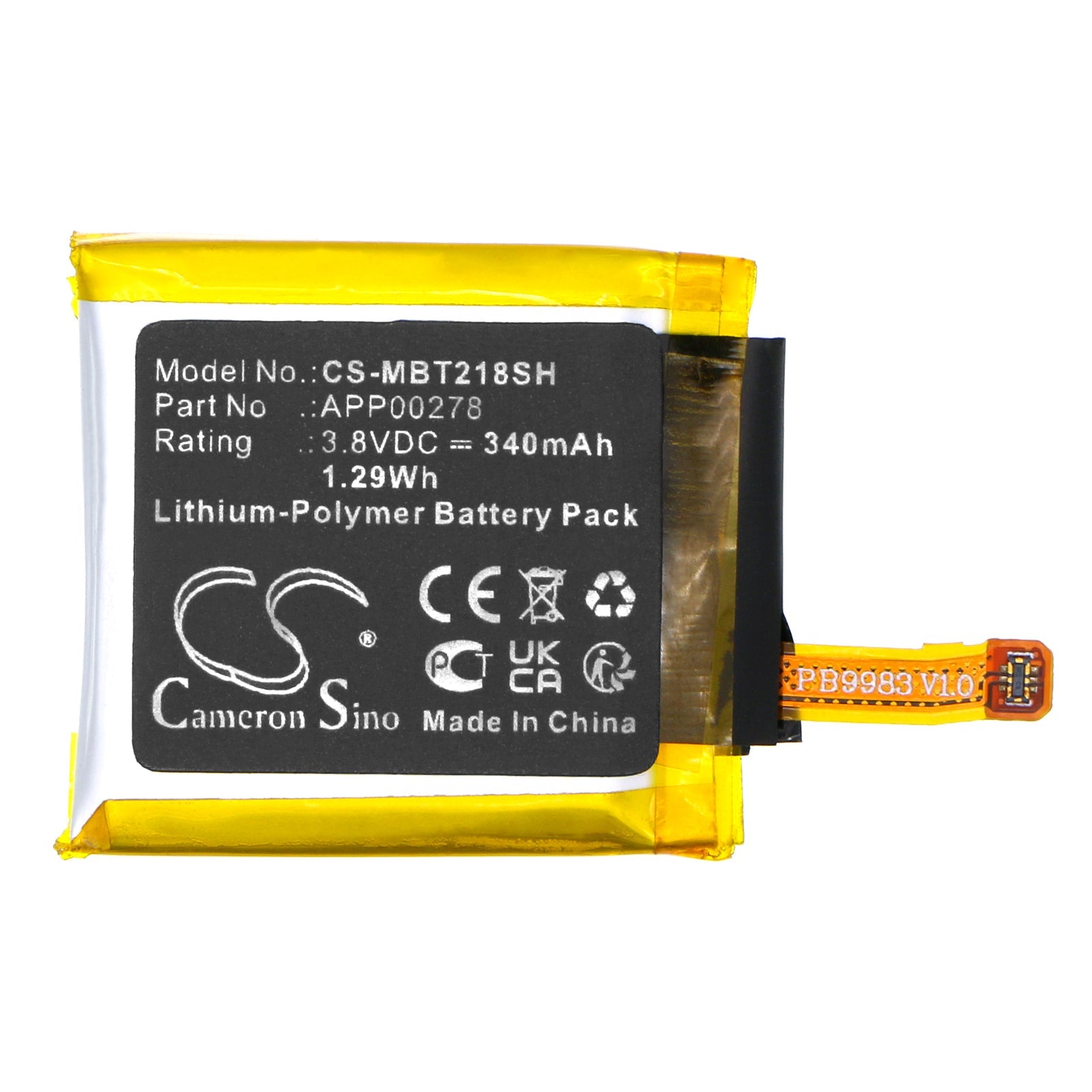 Li-Polymer, Smartwatch Battery fits Montblanc Summit S2t18, 3.8V, 340mAh Smartwatch Cameron Sino Technology Limited