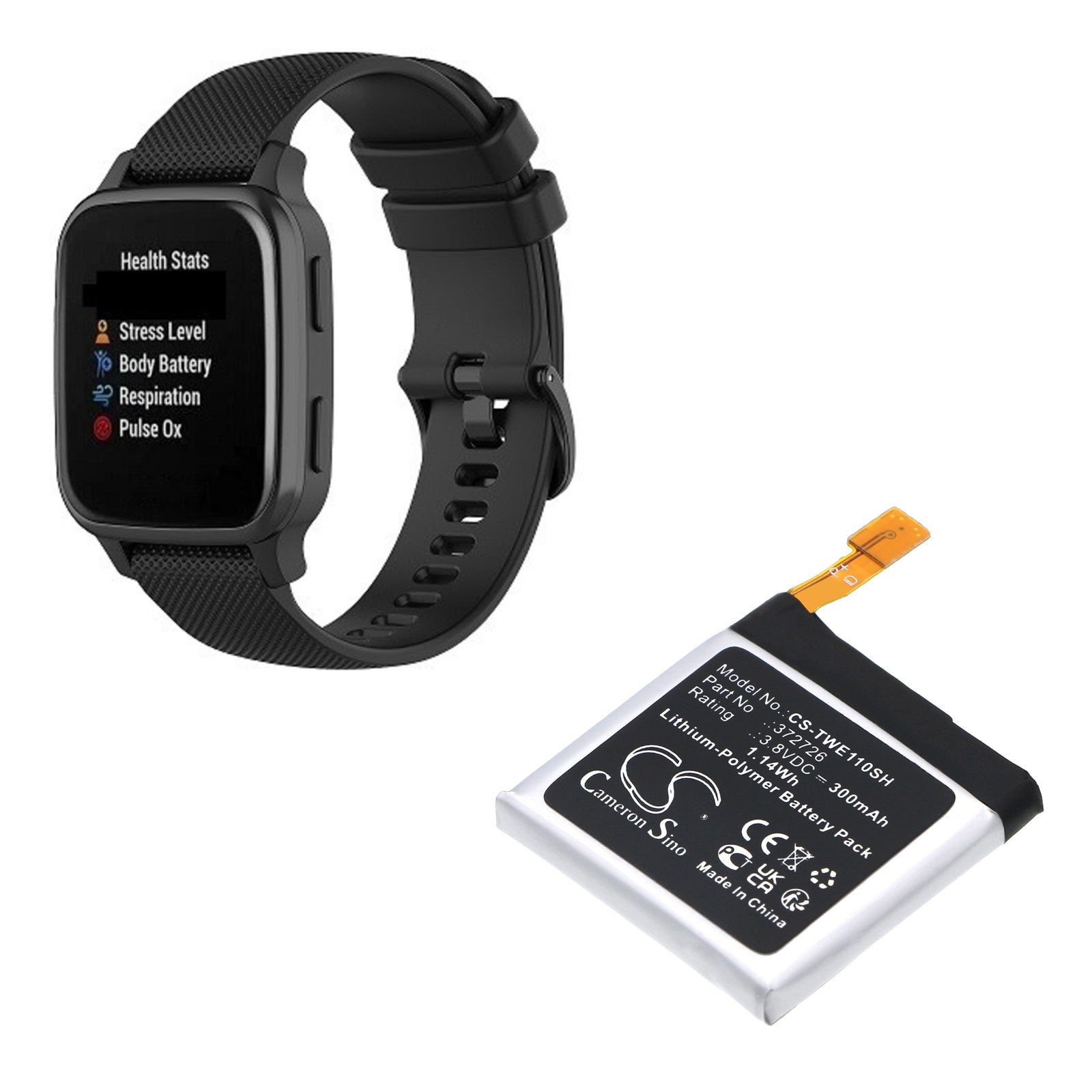 Li-Polymer, Smartwatch Battery fits Ticwatch 1 46mm, We11098, 3.8V, 300mAh Smartwatch Cameron Sino Technology Limited