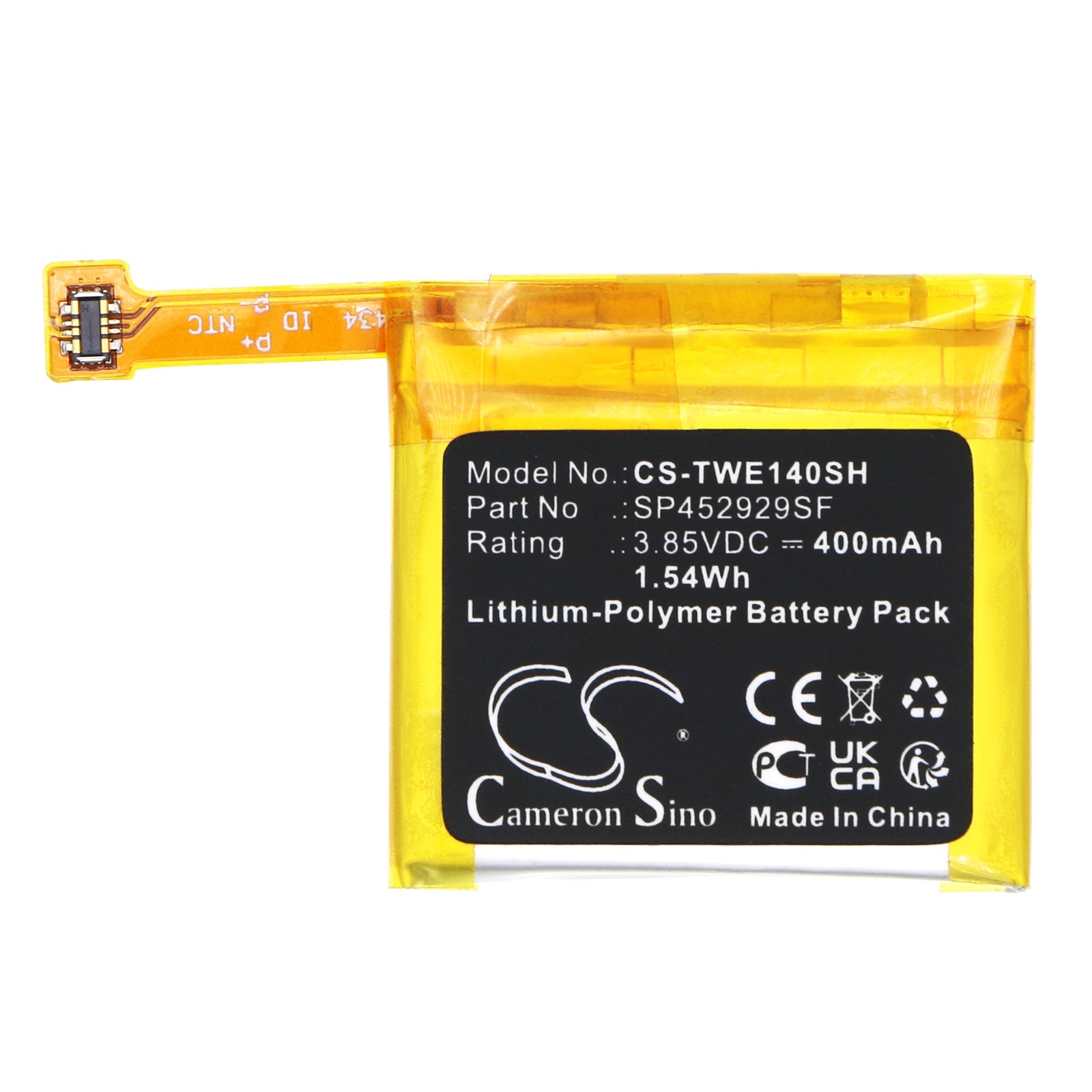Li-Polymer, Smartwatch Battery fits Ticwatch Pro, Pro 4g, 3.85V, 400mAh Smartwatch Cameron Sino Technology Limited
