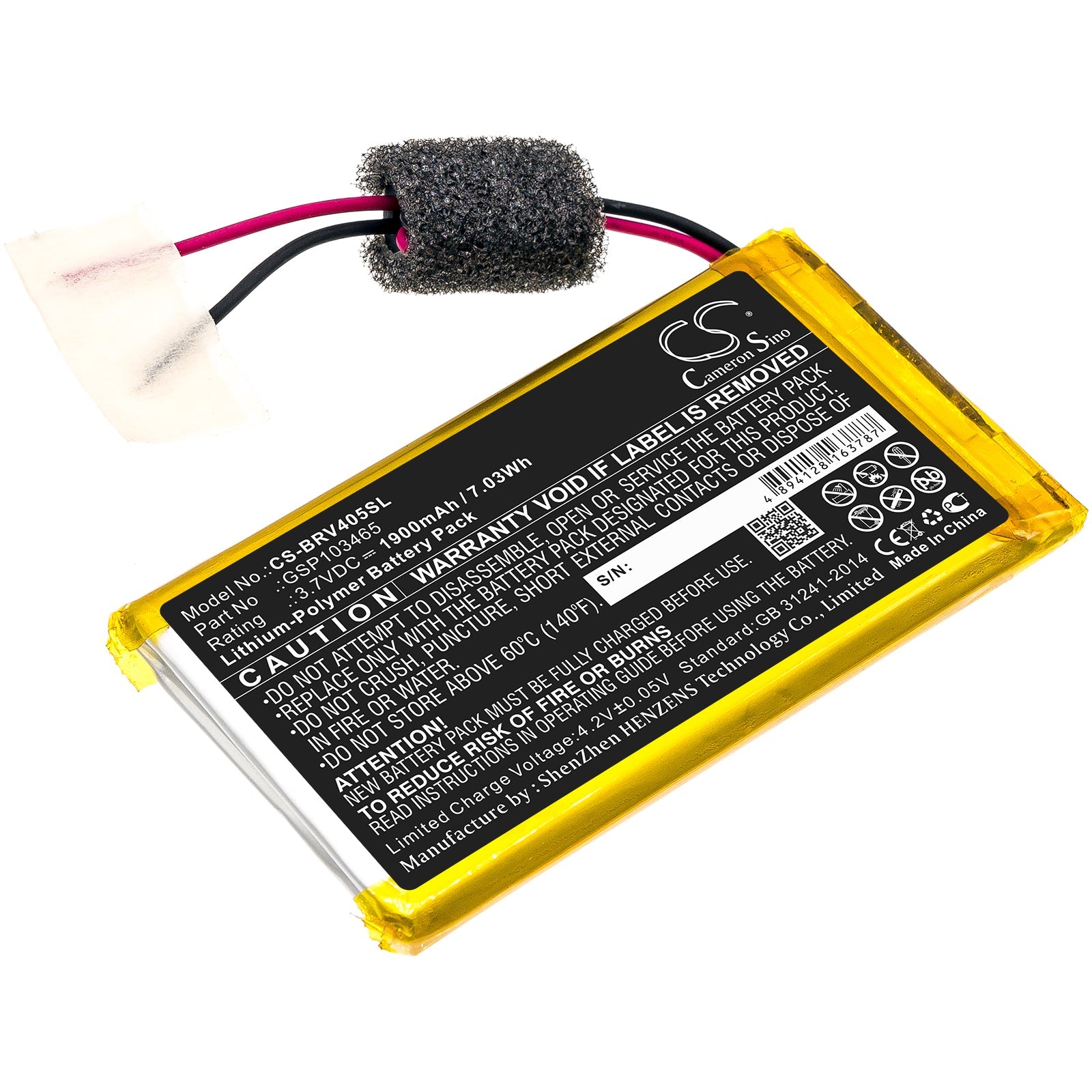 Li-Polymer Speaker Battery fits Braven, 405 3.7V, 1900mAh Speaker Cameron Sino Technology Limited