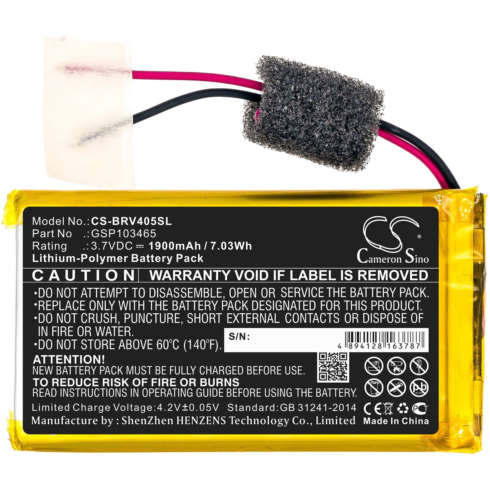 Li-Polymer Speaker Battery fits Braven, 405 3.7V, 1900mAh Speaker Cameron Sino Technology Limited