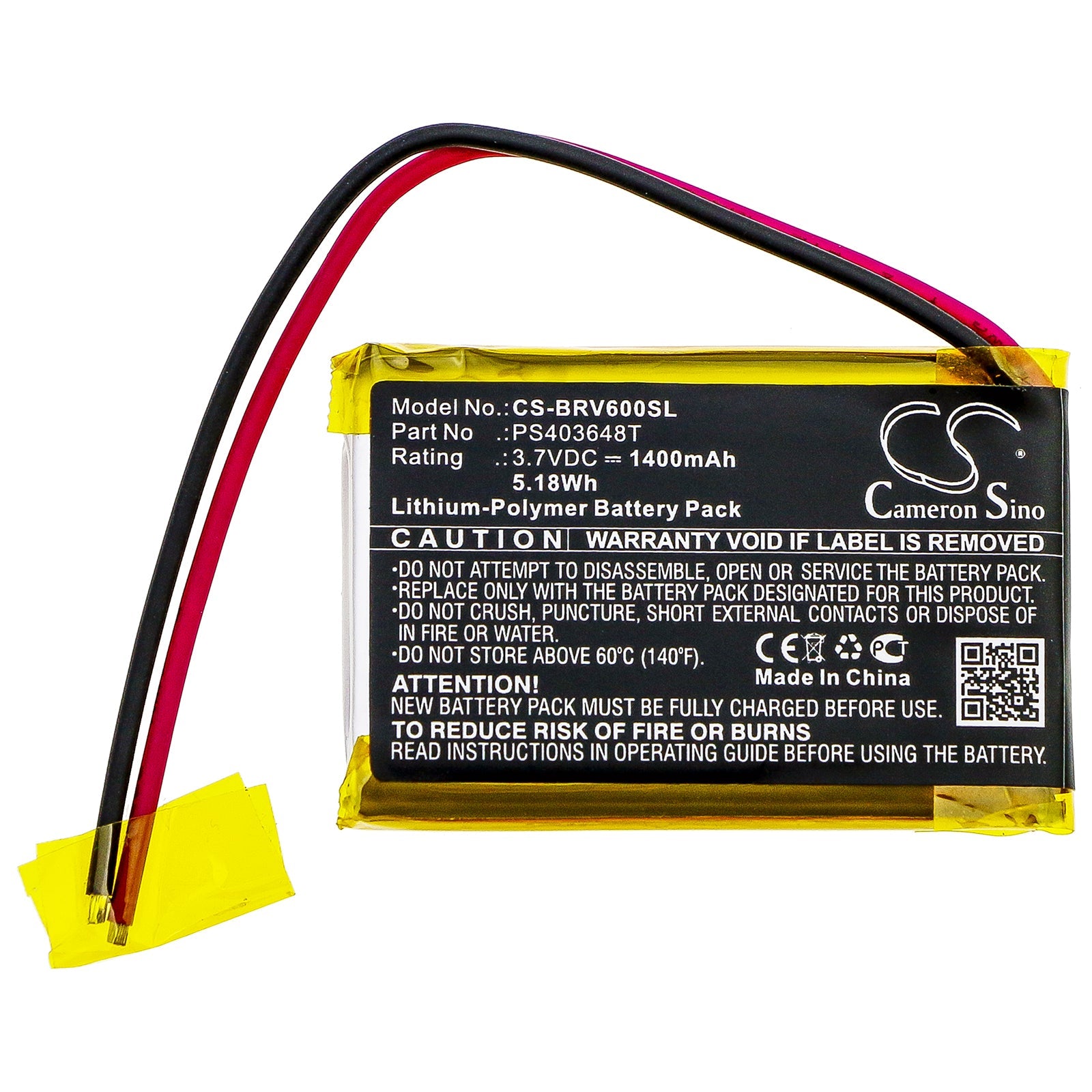 Li-Polymer Speaker Battery fits Braven, Braven 600 3.7V, 1400mAh Speaker Cameron Sino Technology Limited