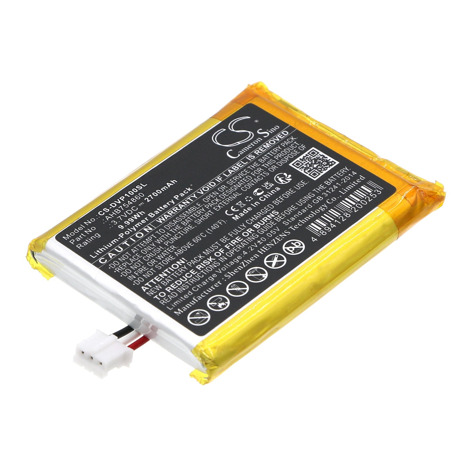 Li-Polymer, Speaker Battery fits Divoom Ditoo Pro, 3.7V, 2700mAh Speaker Cameron Sino Technology Limited