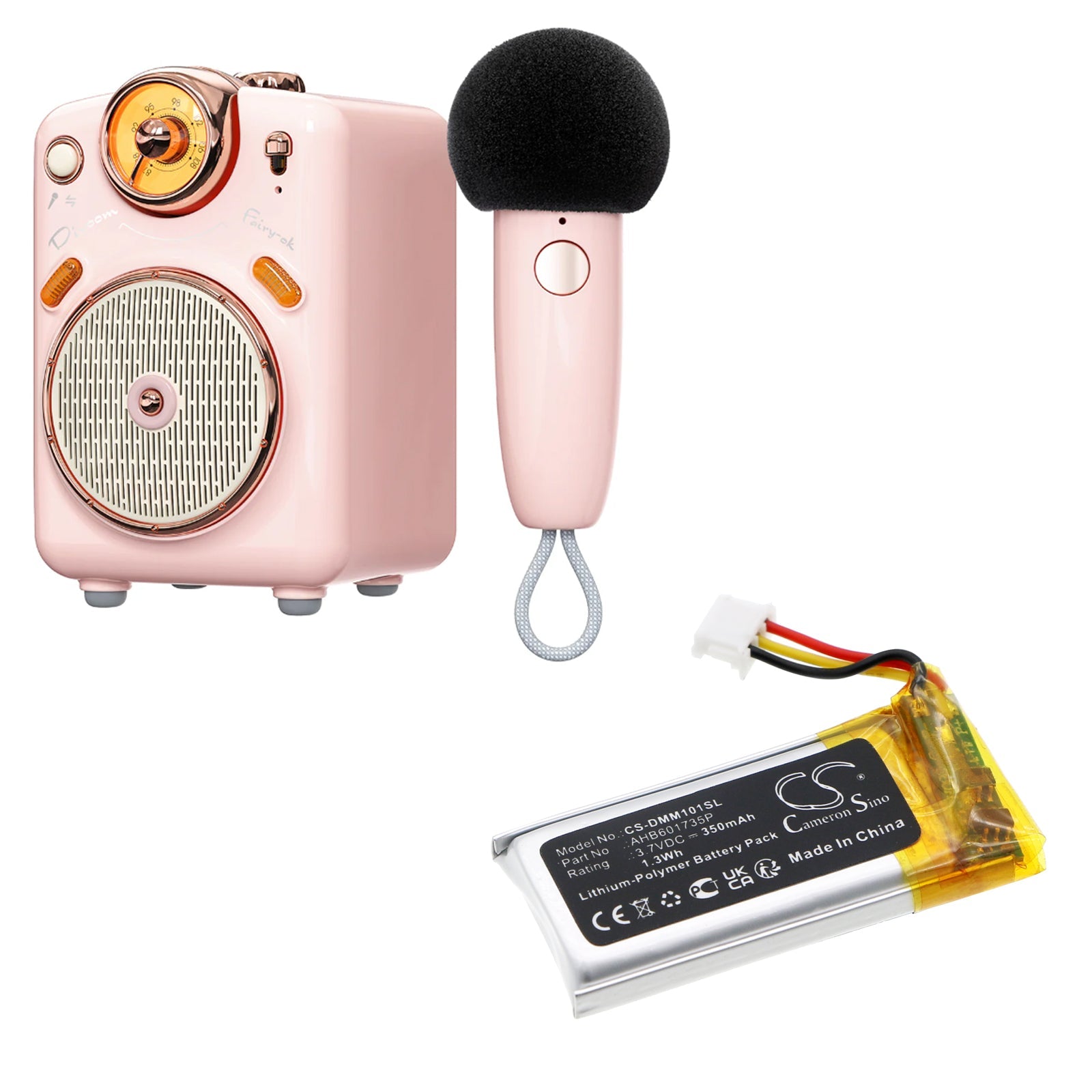 Li-Polymer, Speaker Battery fits Divoom Ditoomic ( For Mic ), Fairy-ok ( For Mic ), 3.7V, 350mAh Speaker Cameron Sino Technology Limited