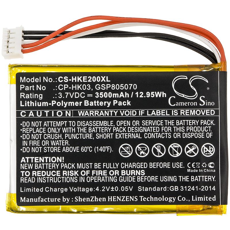 Li-Polymer Speaker Battery fits Harman/kardon, Esquire 2 3.7V, 3500mAh Speaker Cameron Sino Technology Limited