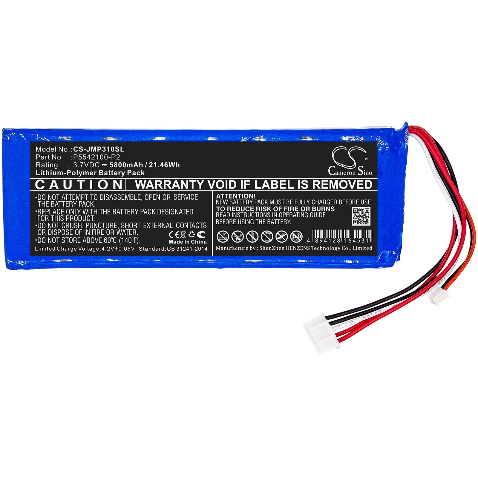 Li-Polymer Speaker Battery fits Jbl, Pulse 3 Version 2 3.7V, 5800mAh Speaker Cameron Sino Technology Limited
