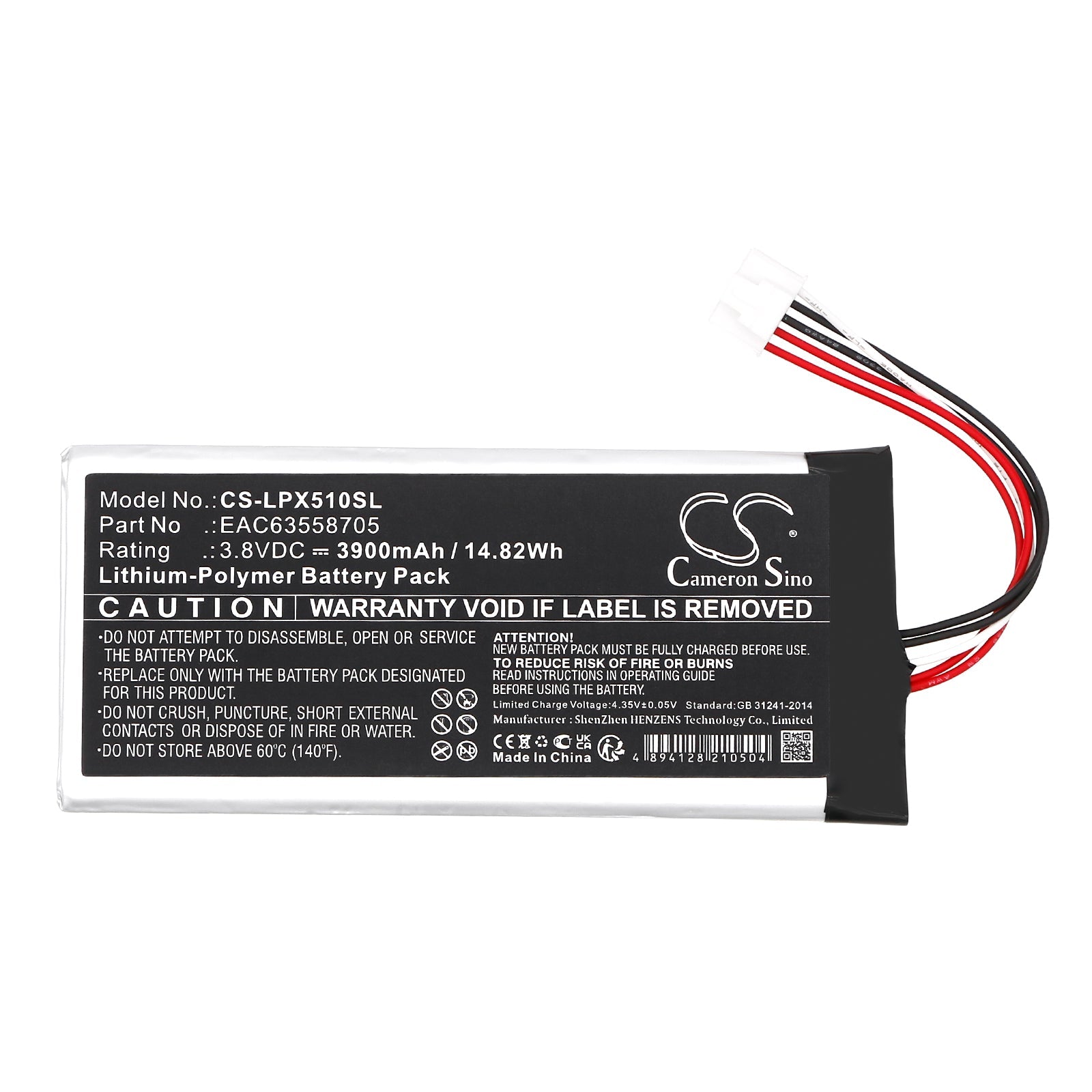 Li-Polymer, Speaker Battery fits Lg Xboom Go Dxg5q, Xg5qbk, 3.8V, 3900mAh Speaker Cameron Sino Technology Limited