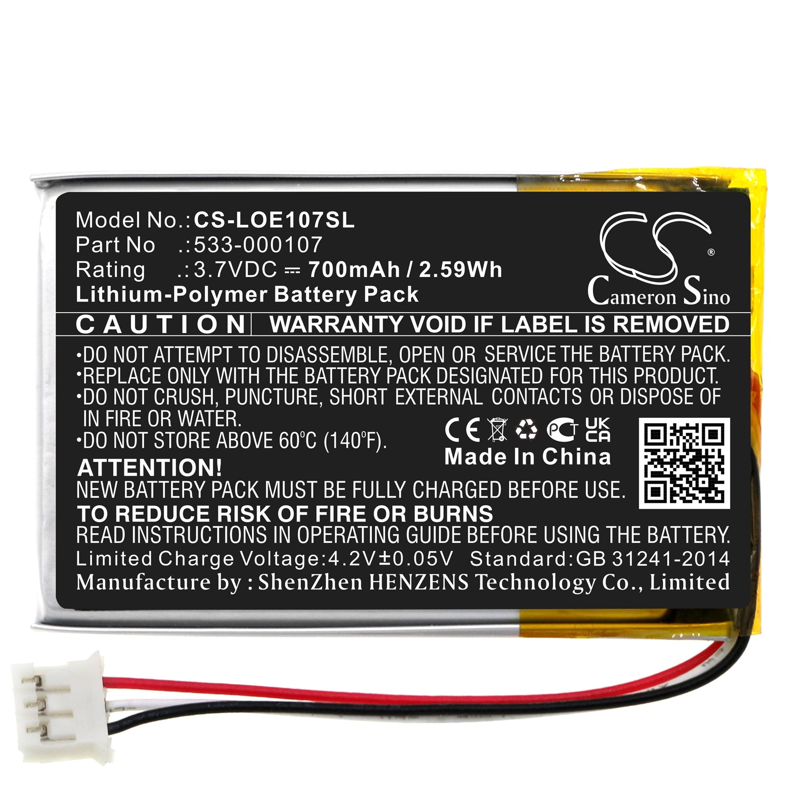 Li-Polymer, Speaker Battery fits Logitech Far East, S00149, 3.7V, 700mAh Speaker Cameron Sino Technology Limited