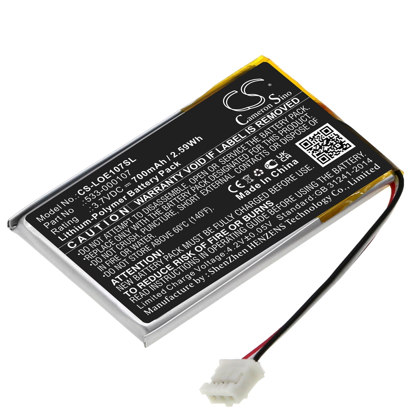 Li-Polymer, Speaker Battery fits Logitech Far East, S00149, 3.7V, 700mAh Speaker Cameron Sino Technology Limited