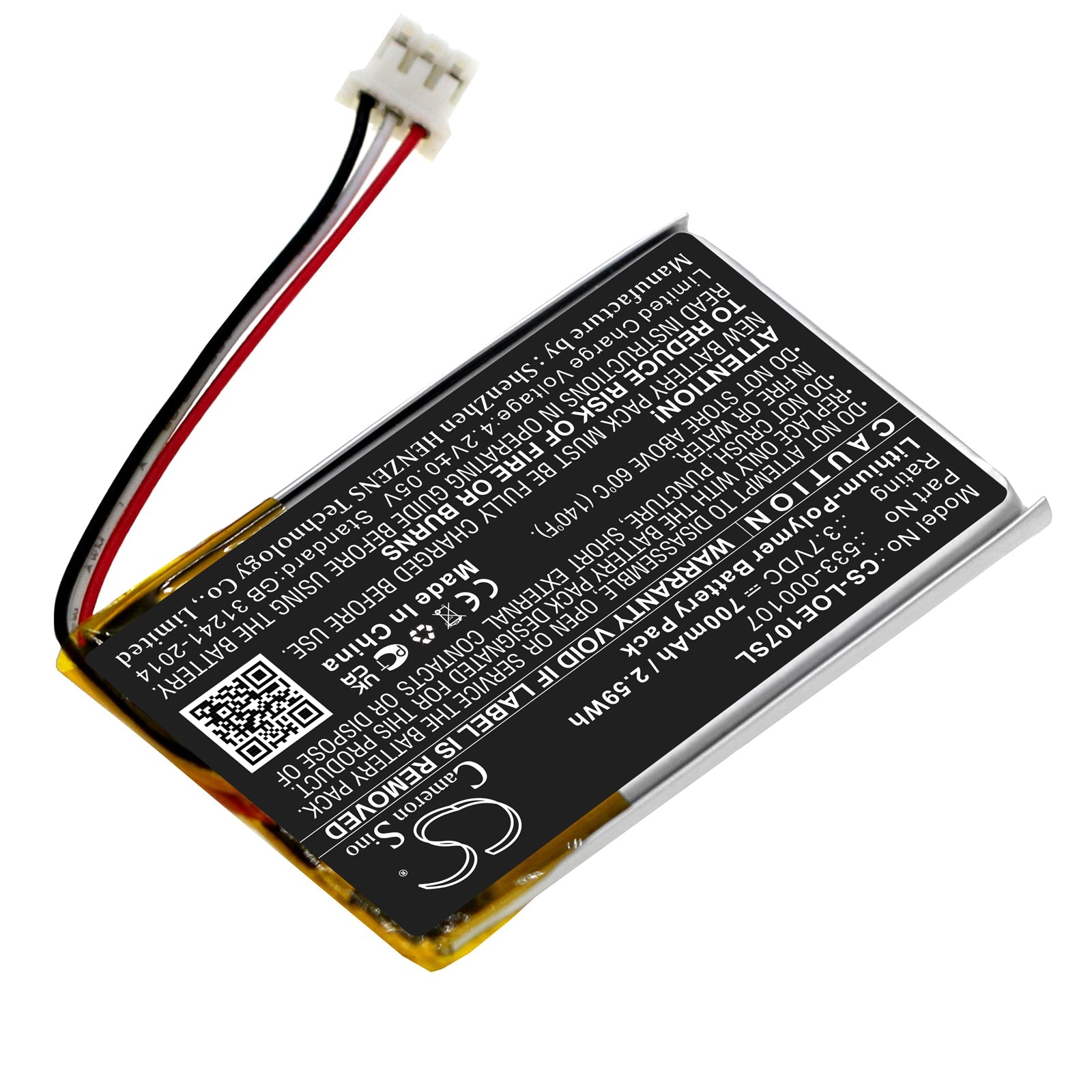 Li-Polymer, Speaker Battery fits Logitech Far East, S00149, 3.7V, 700mAh Speaker Cameron Sino Technology Limited