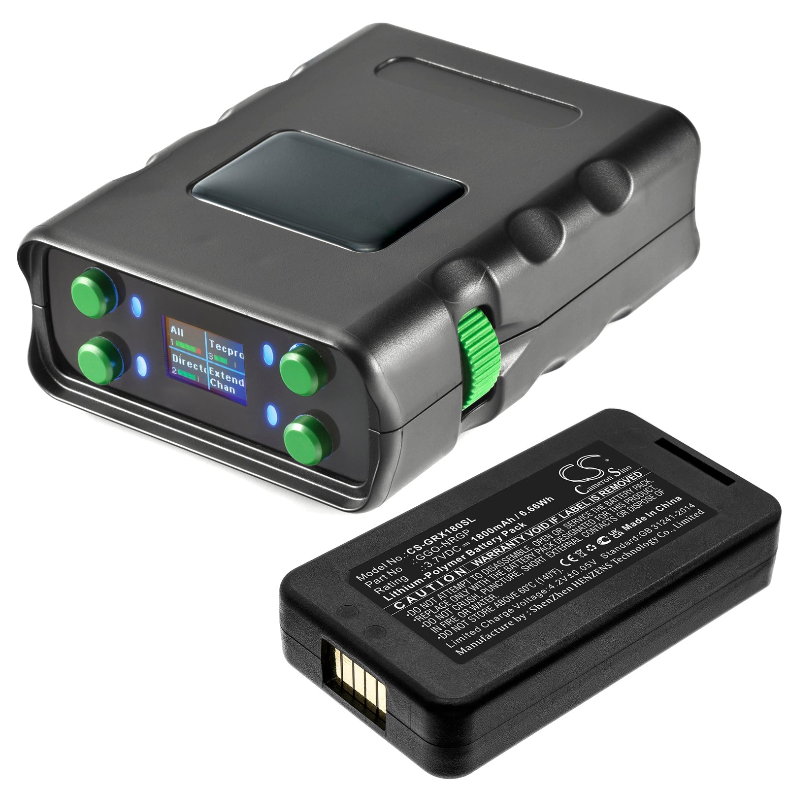 Li-Polymer, Stage Monitor System Battery fits Green-go Wbpx Wireless Beltpack, 3.7V, 1800mAh Stage Monitor System Cameron Sino Technology Limited