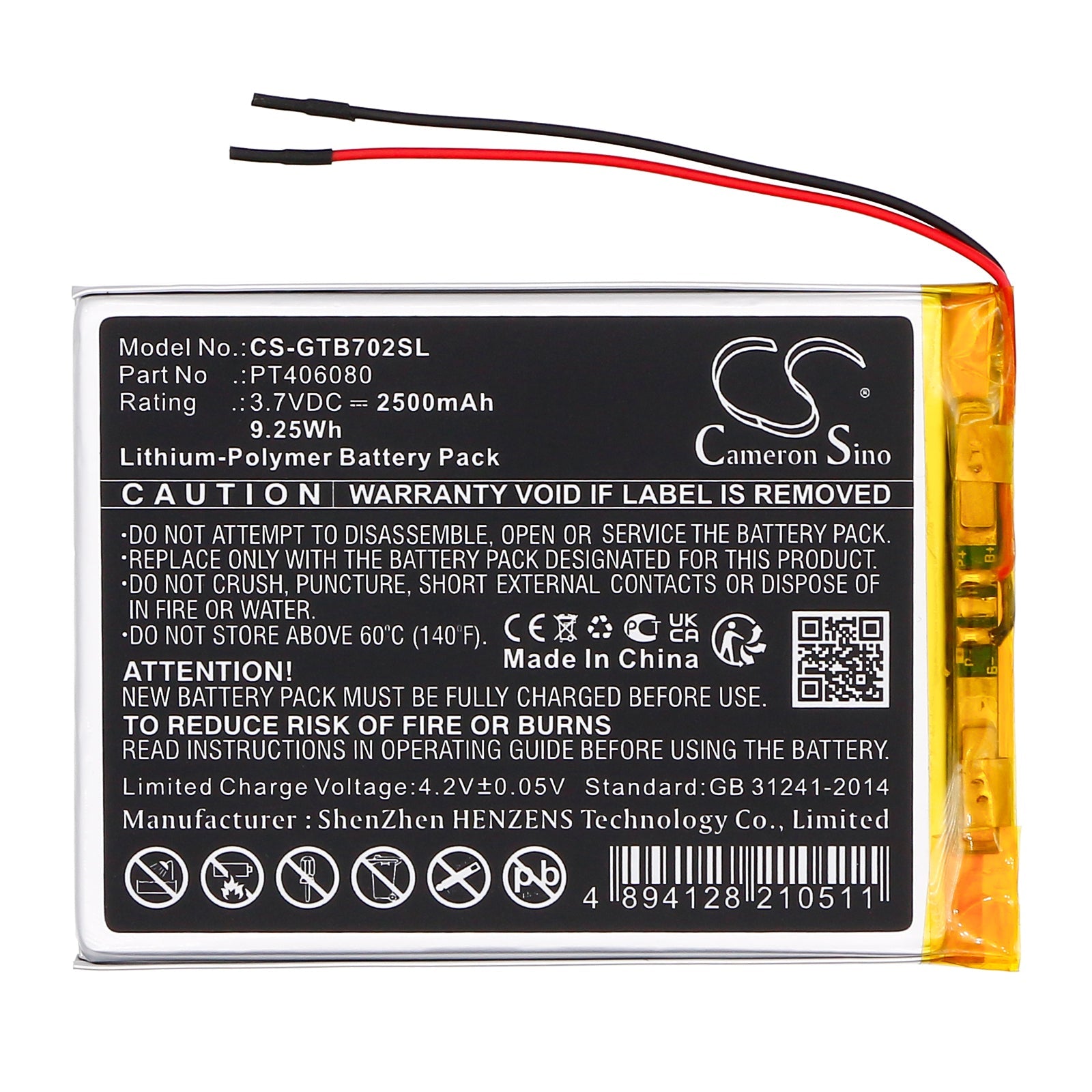Li-Polymer, Tablet Battery fits 3go Geotab 7, Gt7002, 3.7V, 2500mAh Tablet Cameron Sino Technology Limited