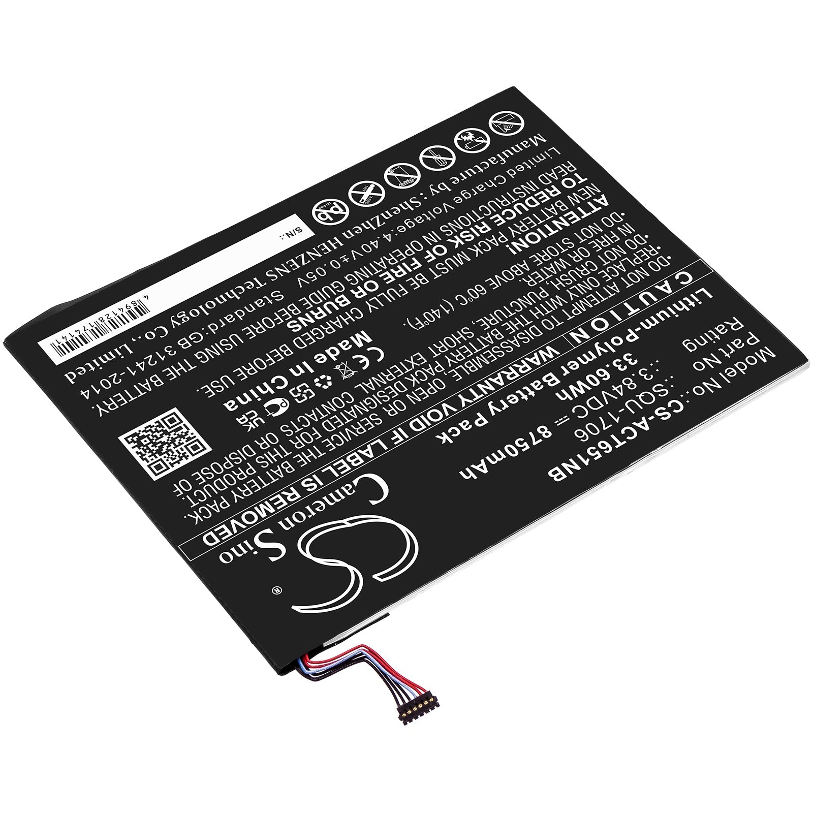 Li-Polymer, Tablet Battery fits Acer Chromebook Tab 10, D651n, 3.84V, 8750mAh Tablet Cameron Sino Technology Limited