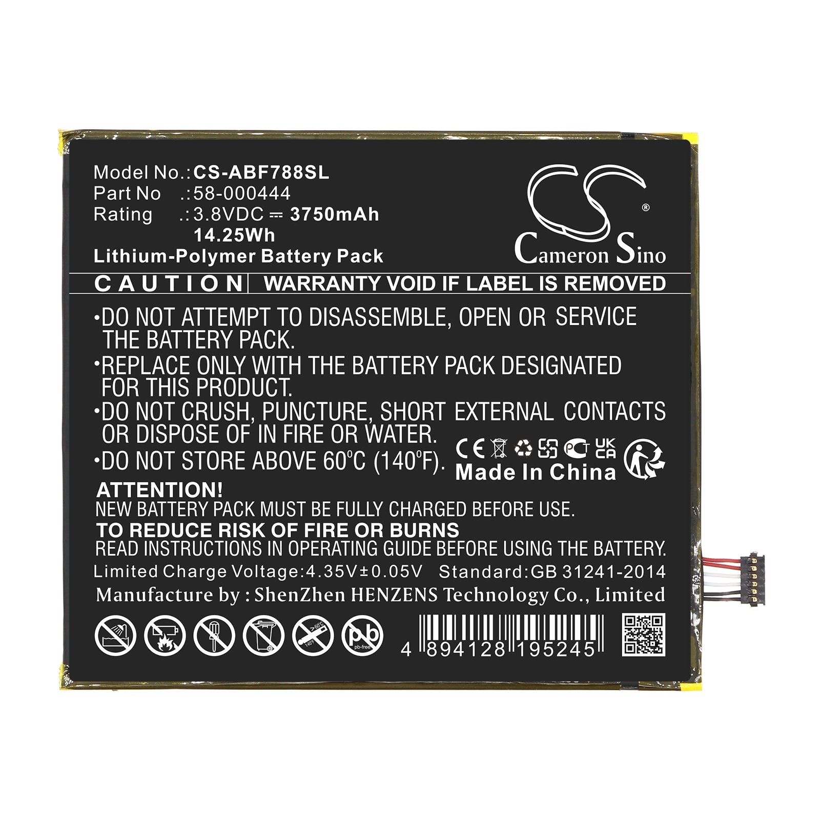 Li-Polymer, Tablet Battery fits Amazon P8at8z, Kindle Fire 7 2th, 3.8V, 3750mAh Tablet Cameron Sino Technology Limited