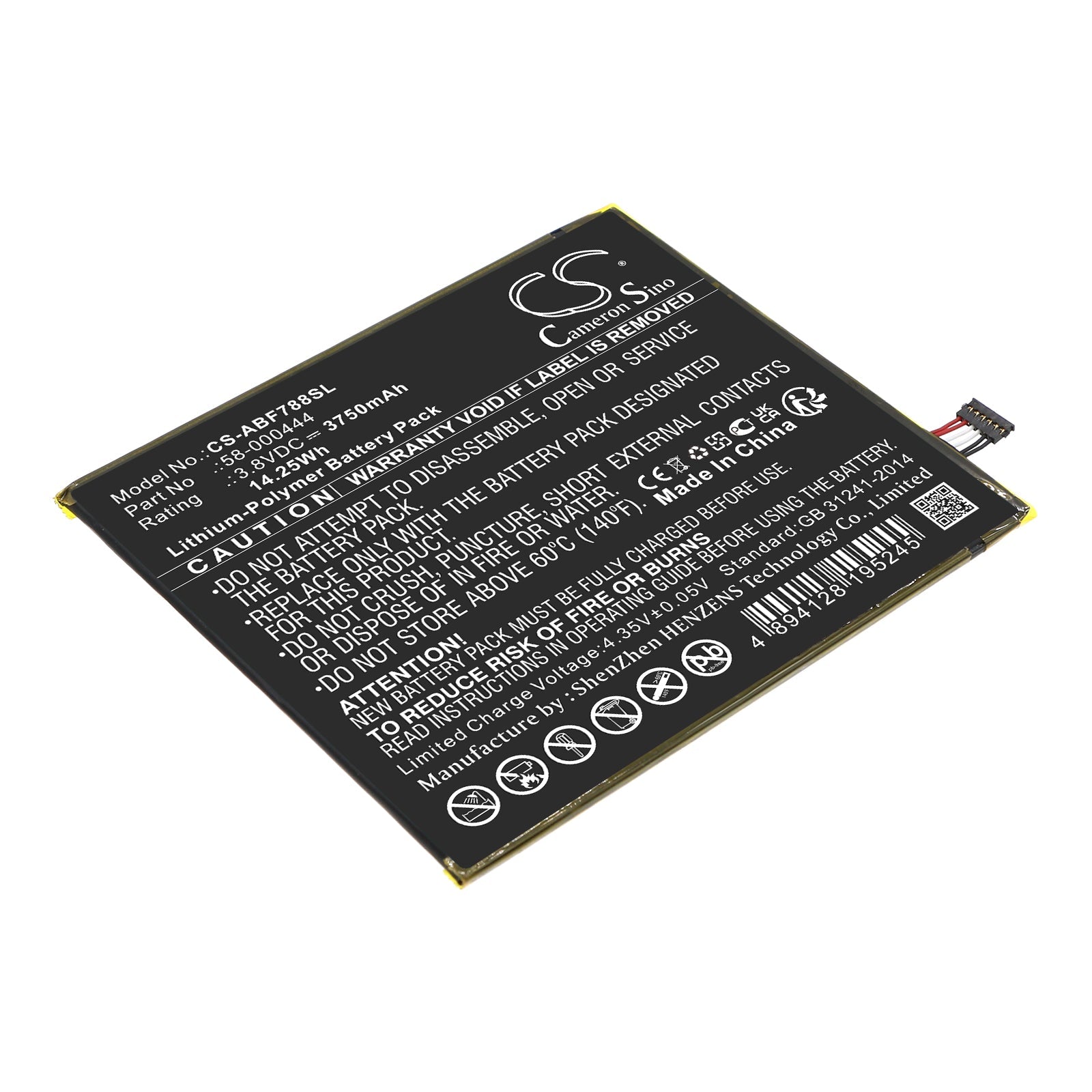 Li-Polymer, Tablet Battery fits Amazon P8at8z, Kindle Fire 7 2th, 3.8V, 3750mAh Tablet Cameron Sino Technology Limited
