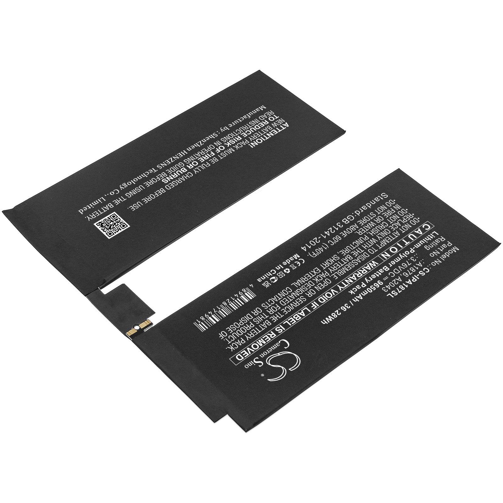 Li-Polymer, Tablet Battery fits Apple A1876, A1895, 3.76V, 9650mAh Tablet Cameron Sino Technology Limited