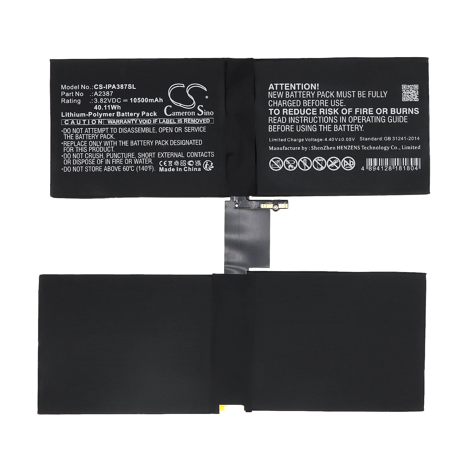 Li-Polymer, Tablet Battery fits Apple A2378, A2379, 3.82V, 10500mAh Tablet Cameron Sino Technology Limited