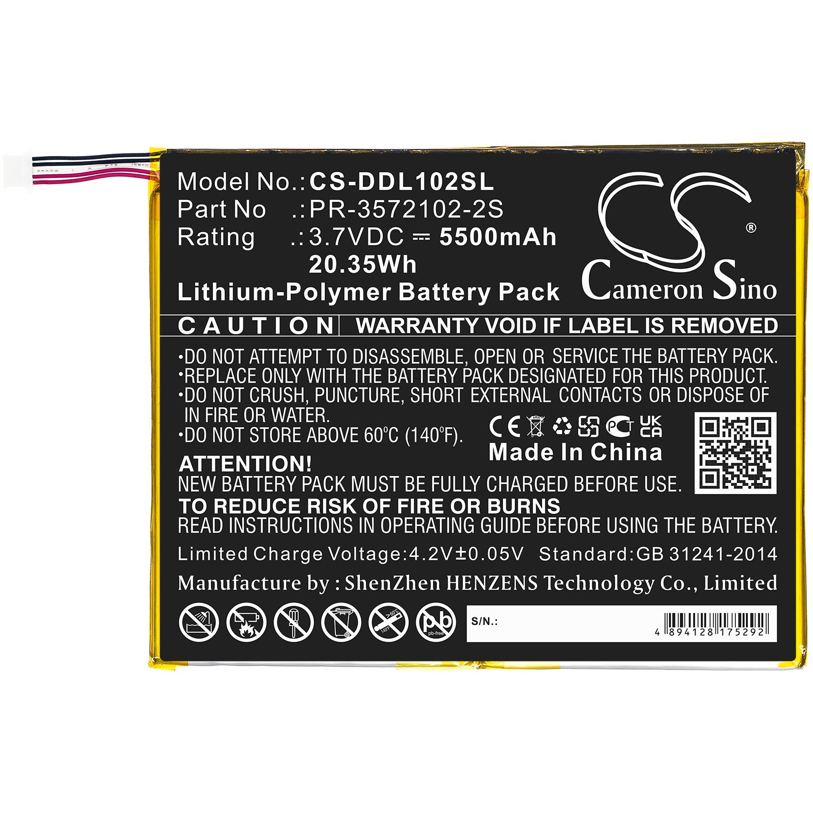 Li-Polymer, Tablet Battery fits Digiland Dl1028w, 3.7V, 5500mAh Tablet Cameron Sino Technology Limited