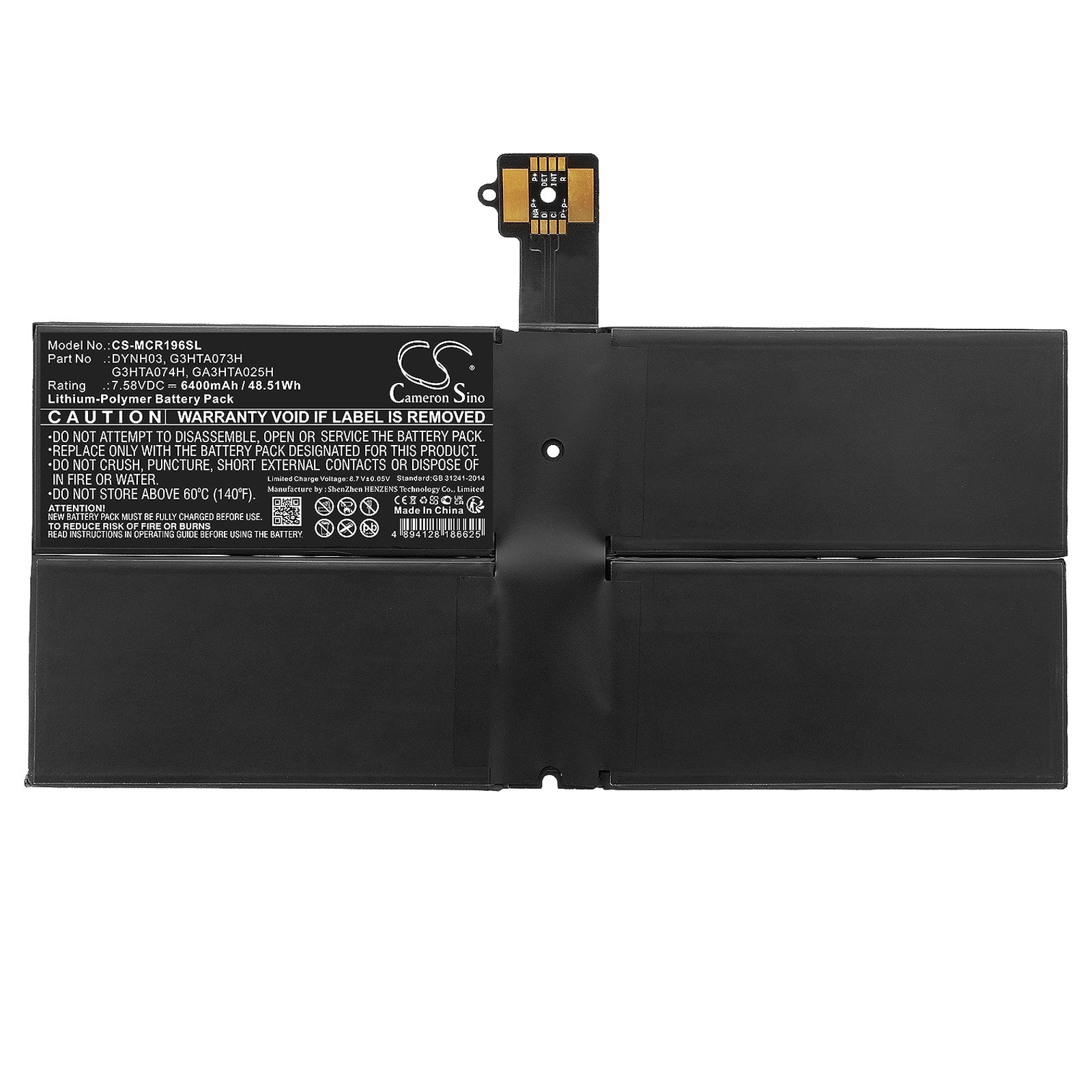 Li-Polymer, Tablet Battery fits Microsoft Surface Pro 7 1960, Surface Pro 7 Plus, 7.58V, 6400mAh Tablet Cameron Sino Technology Limited