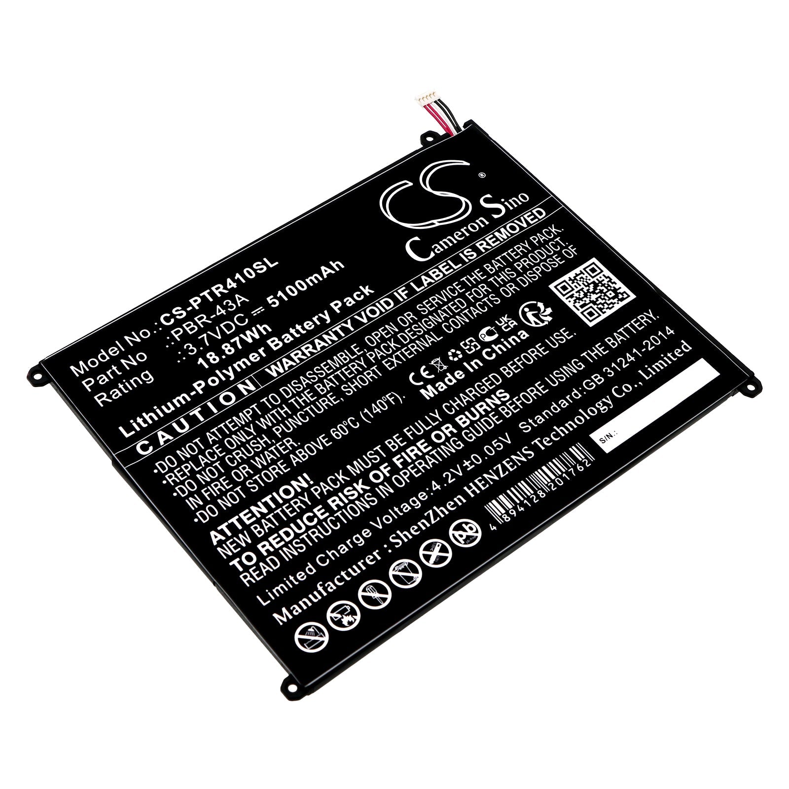 Li-Polymer, Tablet Battery fits Pantech Element P4100, 3.7V, 5100mAh Tablet Cameron Sino Technology Limited