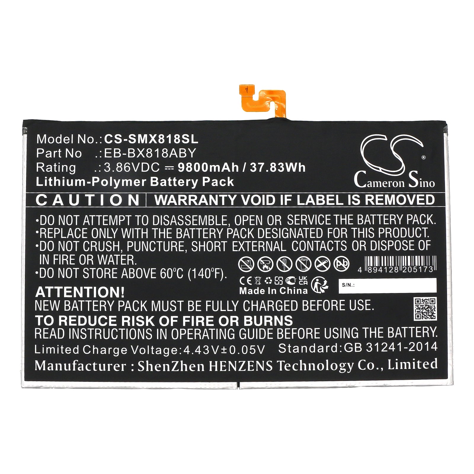Li-Polymer, Tablet Battery fits Samsung Sm-x810, Sm-x810n, 3.86V, 9800mAh Tablet Cameron Sino Technology Limited