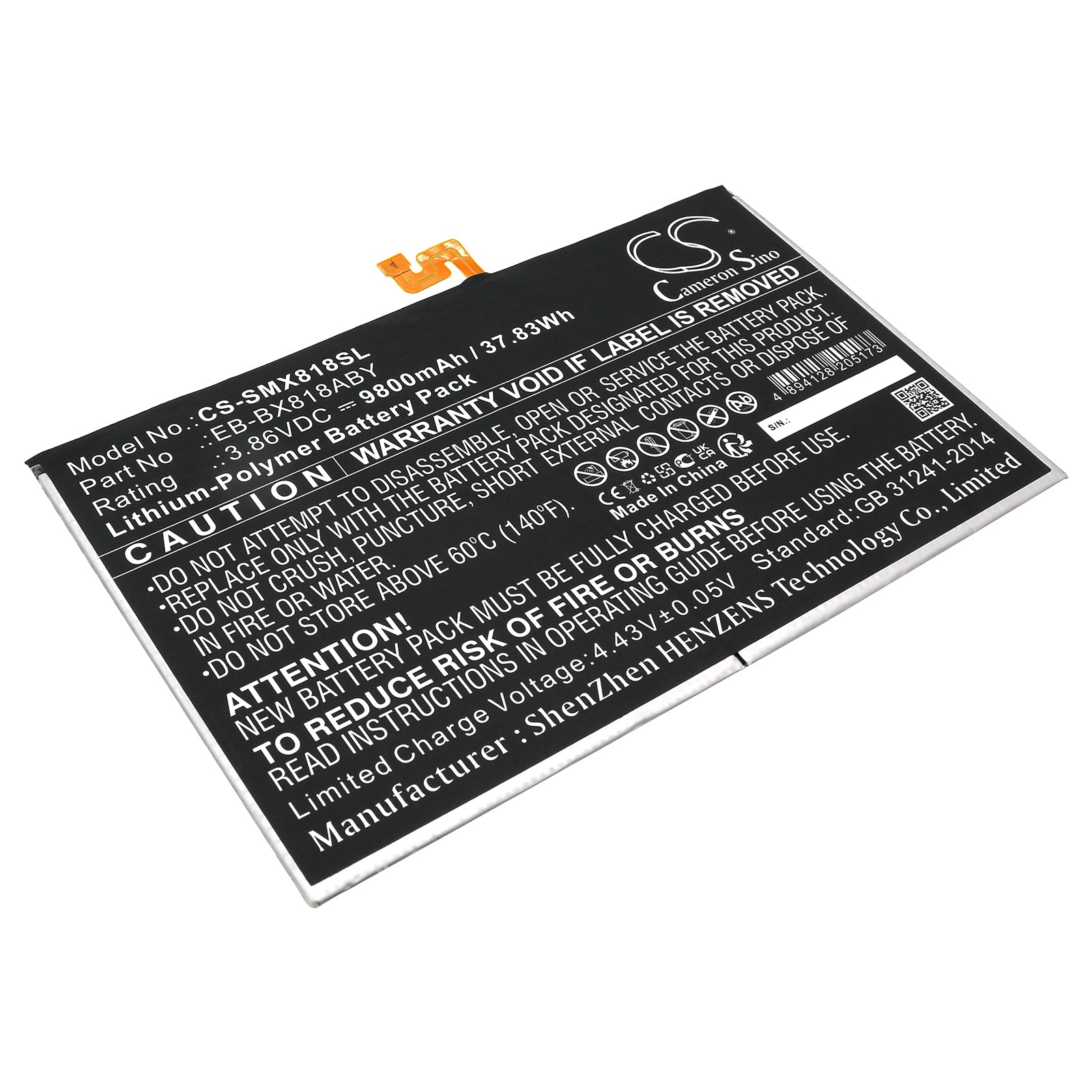 Li-Polymer, Tablet Battery fits Samsung Sm-x810, Sm-x810n, 3.86V, 9800mAh Tablet Cameron Sino Technology Limited