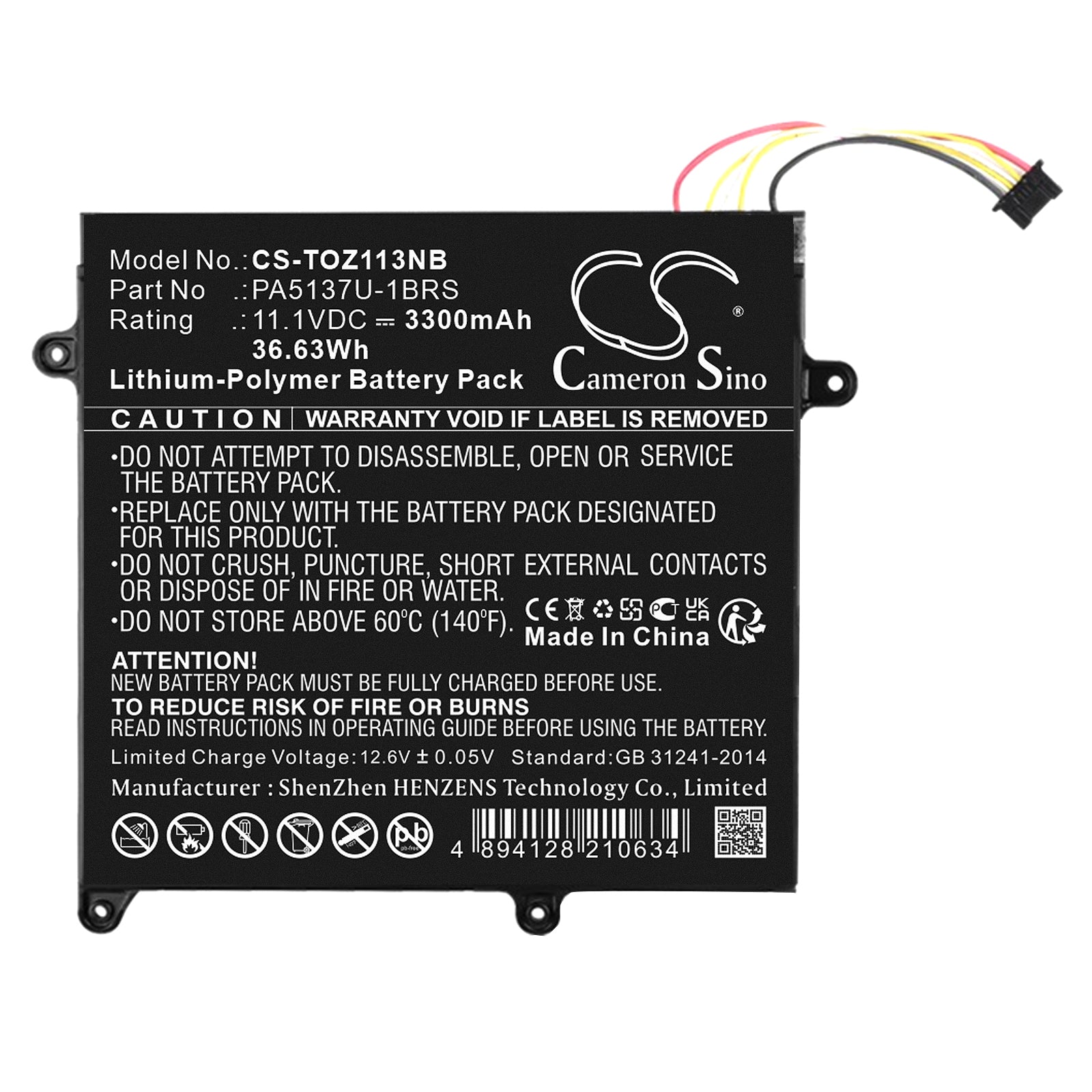 Li-Polymer, Tablet Battery fits Toshiba Portege Z10t-a, Portege Z10t-a-102, 11.1V, 3300mAh Tablet Cameron Sino Technology Limited