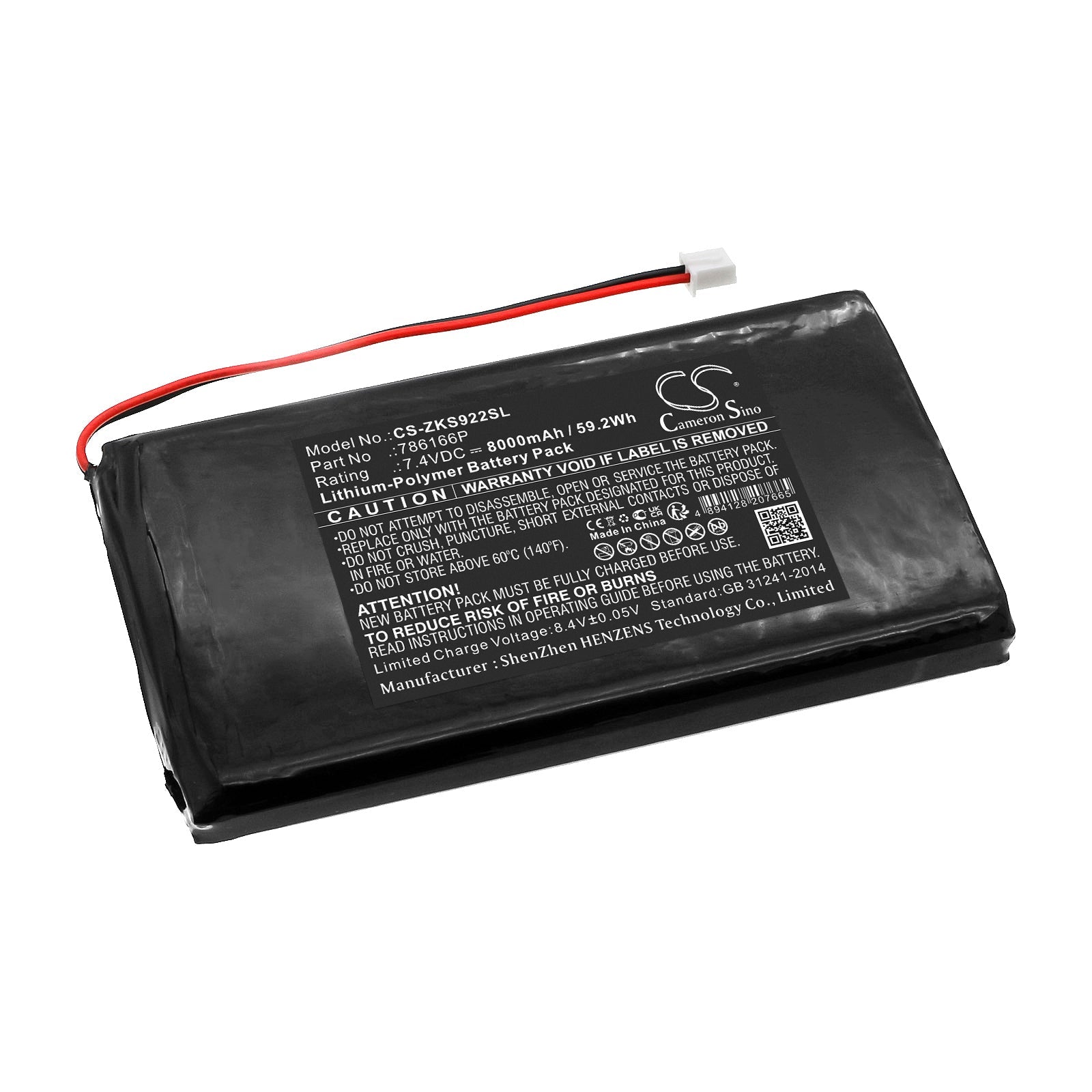 Li-Polymer, Time Clock Battery fits Zkteco S922, 7.4V, 8000mAh Time Clock Cameron Sino Technology Limited