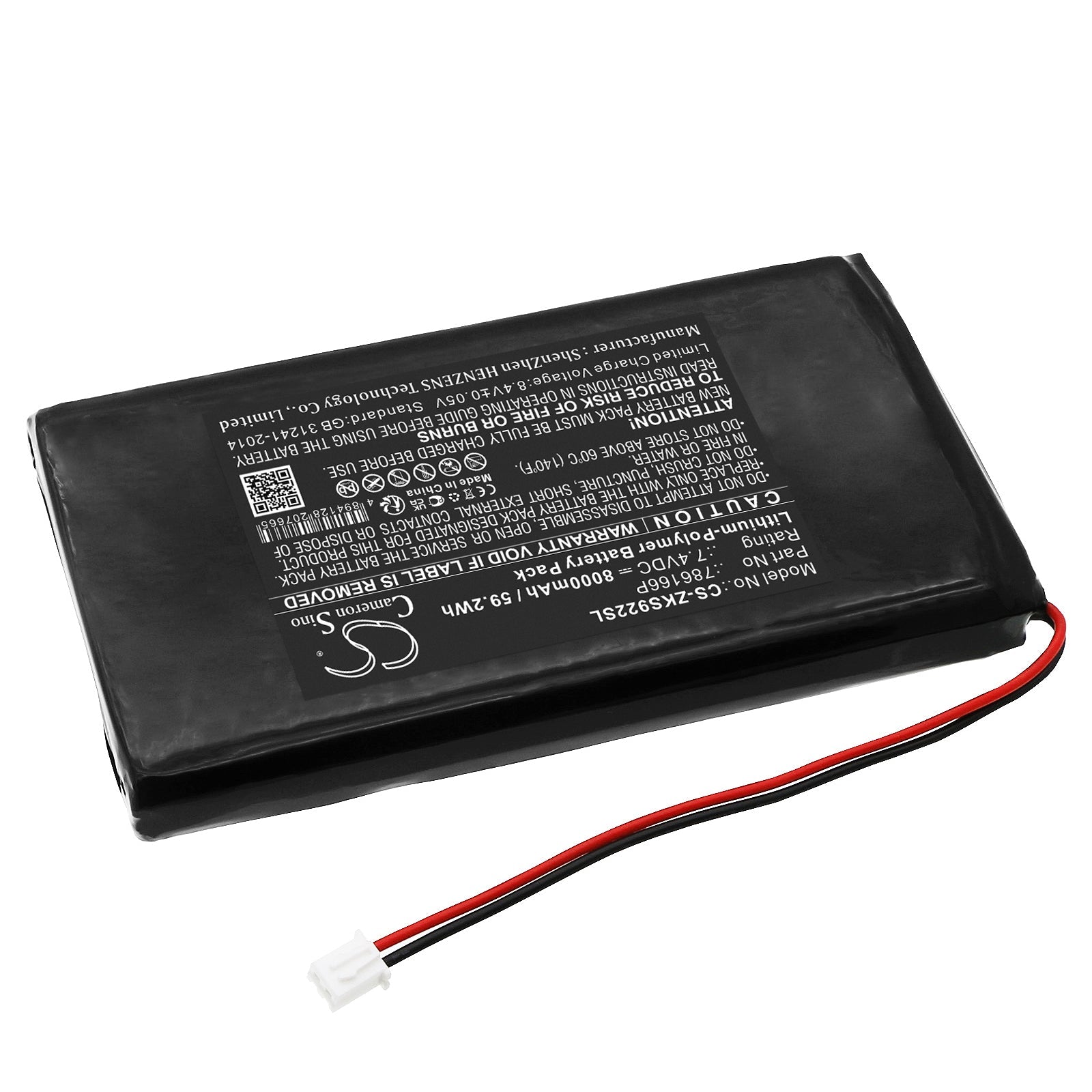 Li-Polymer, Time Clock Battery fits Zkteco S922, 7.4V, 8000mAh Time Clock Cameron Sino Technology Limited