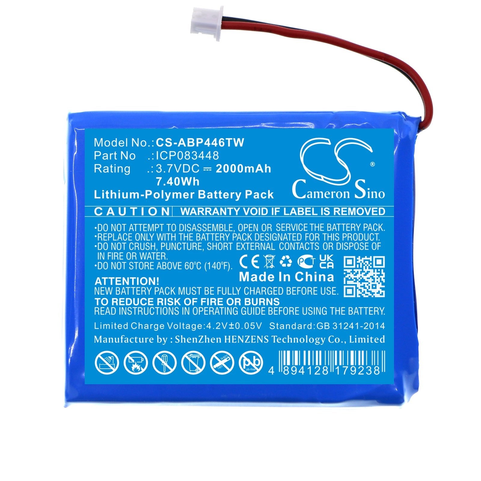Li-Polymer, Two-Way Radio Battery fits Midland Albrecht Tectalk Float, Stabo Freecomm 850, 3.7V, 2000mAh Two-Way Radio Cameron Sino Technology Limited