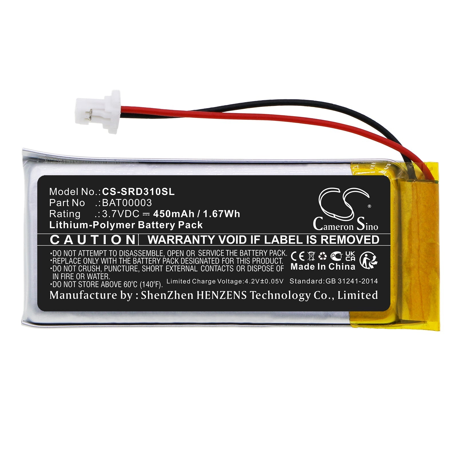 Li-Polymer, Wireless Headset Battery fits Cardo Q1, Q3, 3.7V, 450mAh Wireless Headset Cameron Sino Technology Limited