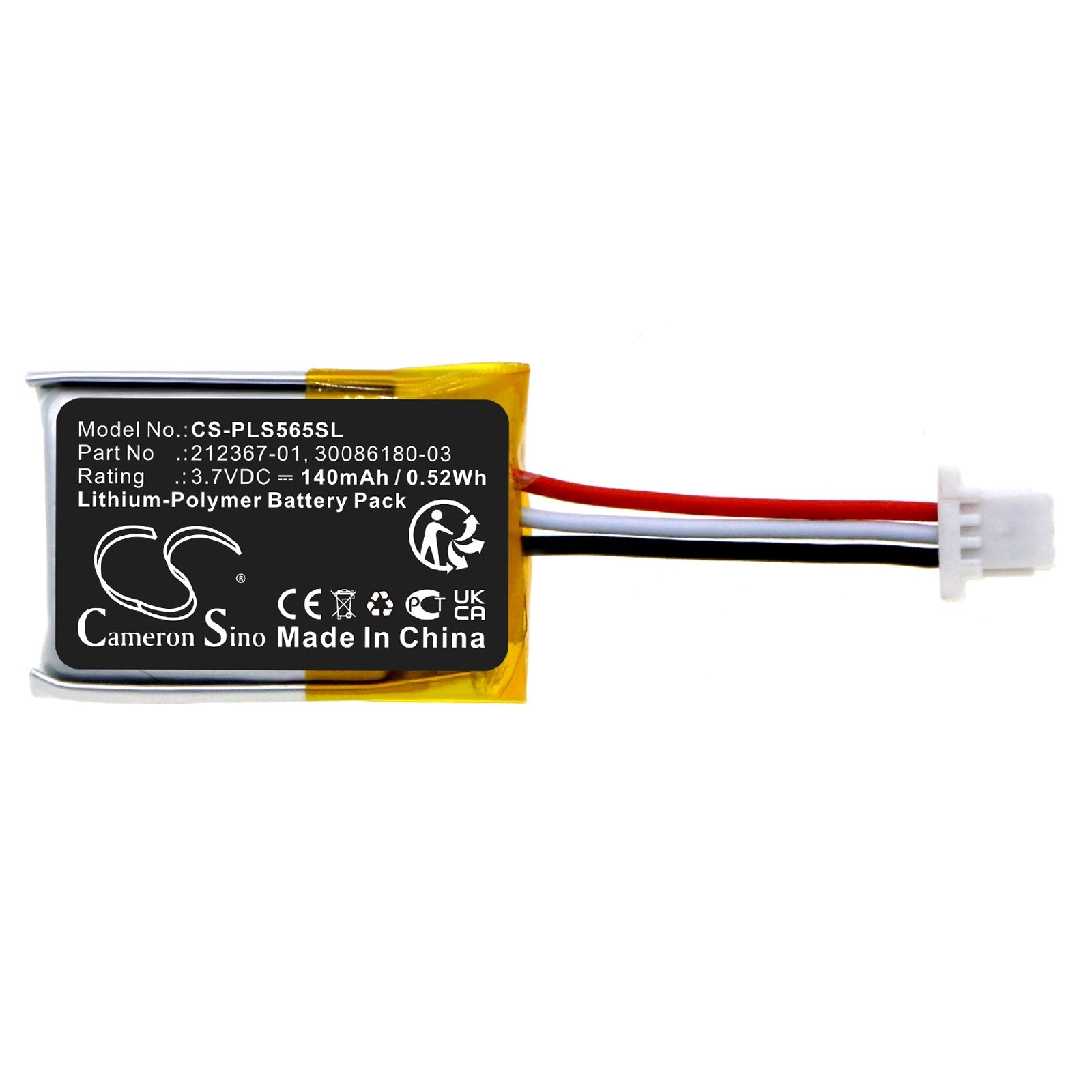 Li-Polymer, Wireless Headset Battery fits Plantronics C565, Cs540, 3.7V, 140mAh Wireless Headset Cameron Sino Technology Limited