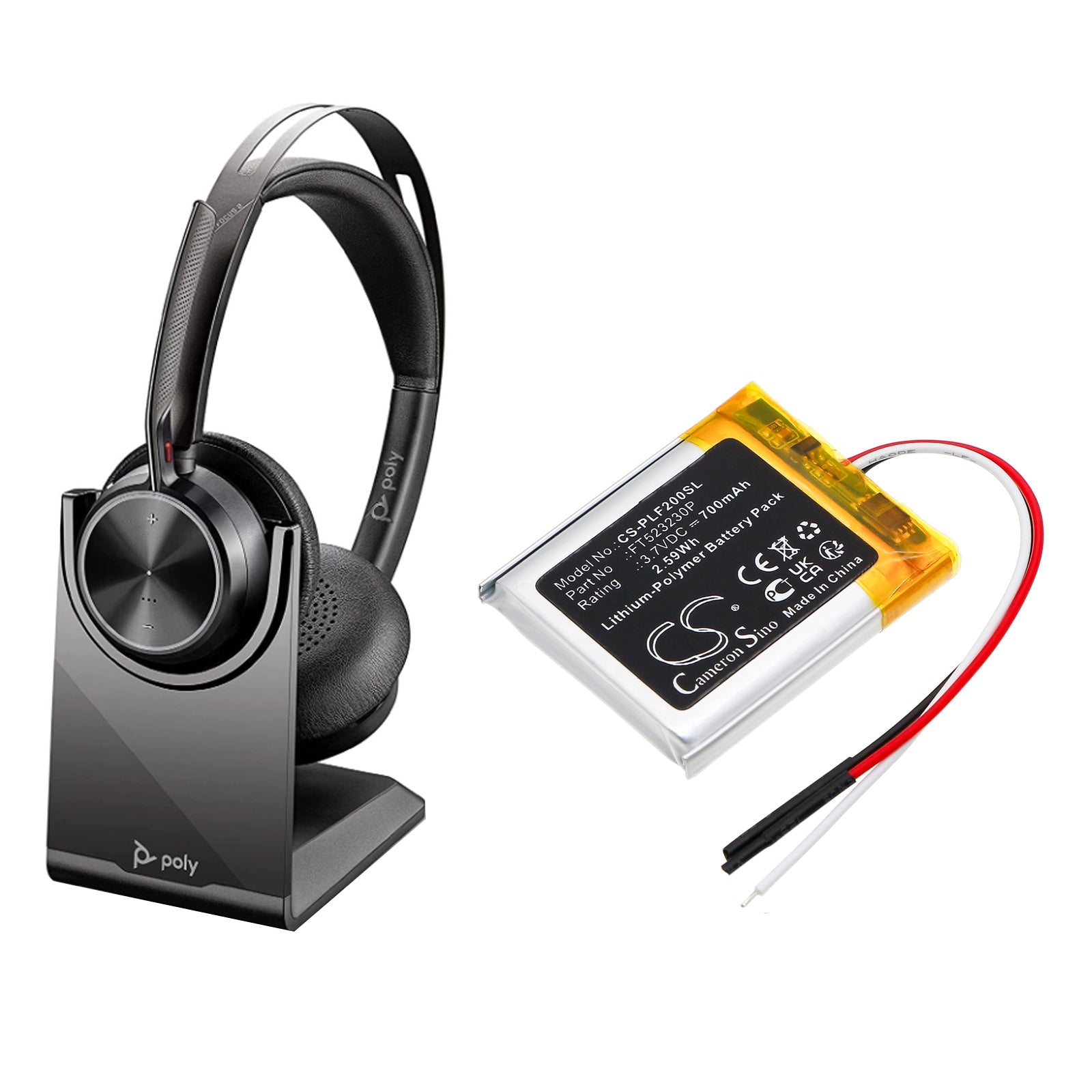 Li-Polymer, Wireless Headset Battery fits Plantronics Voyager Focus 2, Technics Eah-f70n, 3.7V, 700mAh Wireless Headset Cameron Sino Technology Limited