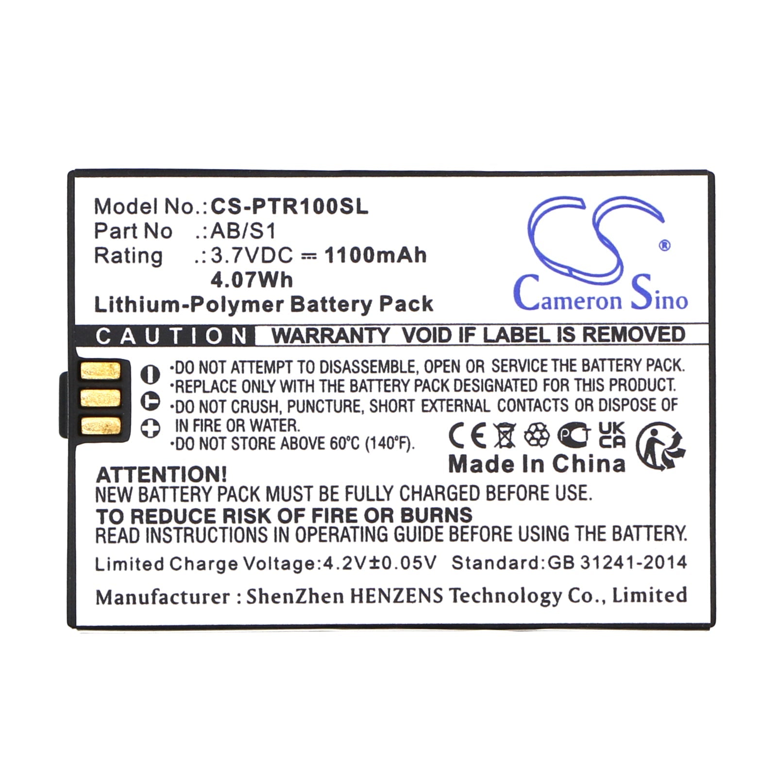 Li-Polymer, Wireless Headset Battery fits Protear Bluetooth-headphones Earmuff, Ear Defenders, 3.7V, 1100mAh Wireless Headset Cameron Sino Technology Limited