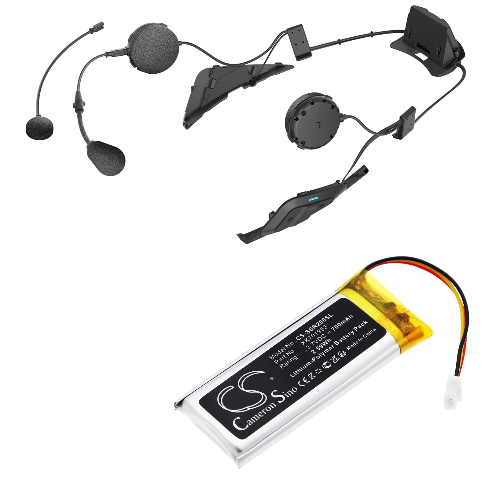 Li-Polymer, Wireless Headset Battery fits Sena Srl2, 3.7V, 700mAh Wireless Headset Cameron Sino Technology Limited