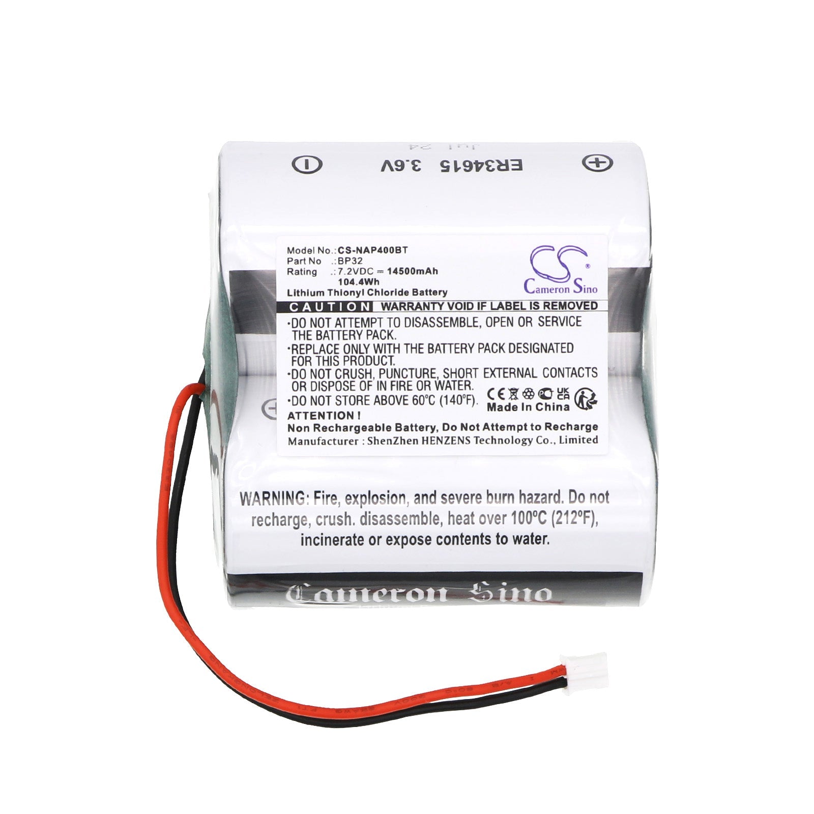 Li-SOCl2, Alarm System Battery fits Noxalarm 151.016, Noxalarm Noxiane P40, 7.2V, 14500mAh Alarm System Cameron Sino Technology Limited