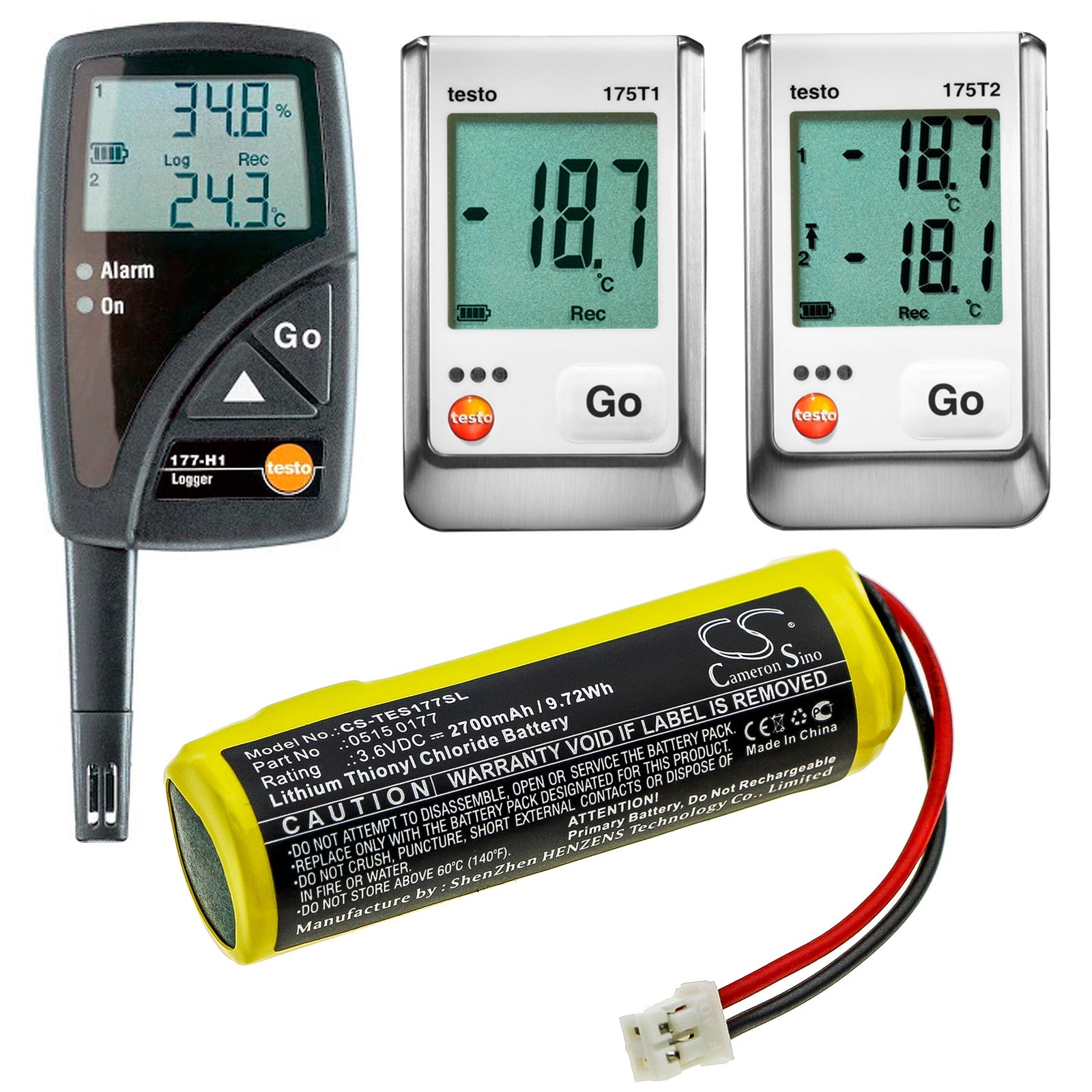 Li-SOCl2 Battery fits Testo, 175-t1, 175-t2, 177 Loggers 3.6V, 2700mAh PLC Cameron Sino Technology Limited