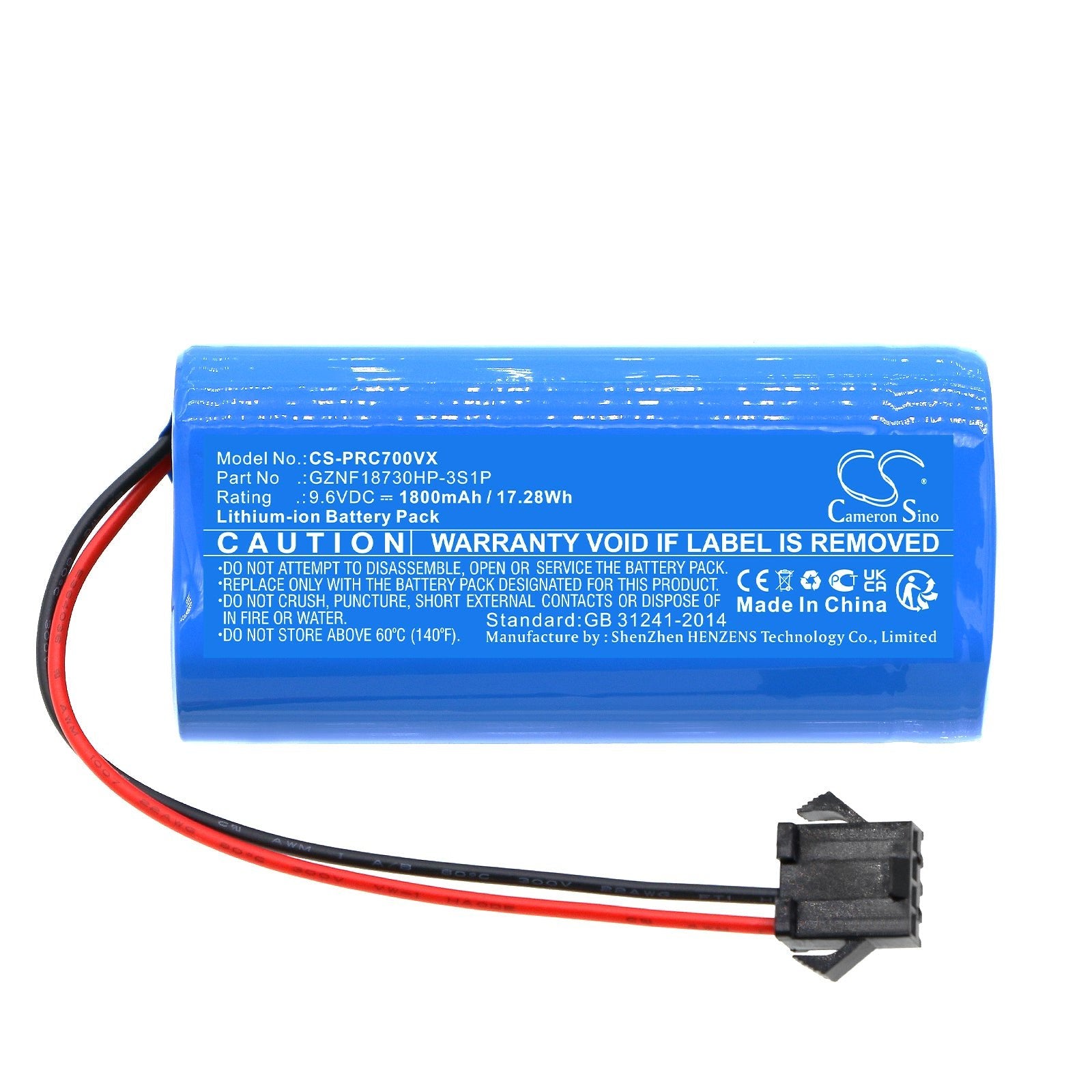 LiFePO4, Vacuum Battery fits Pure Clean Pucrcx70, 9.6V, 1800mAh Vacuum Cameron Sino Technology Limited