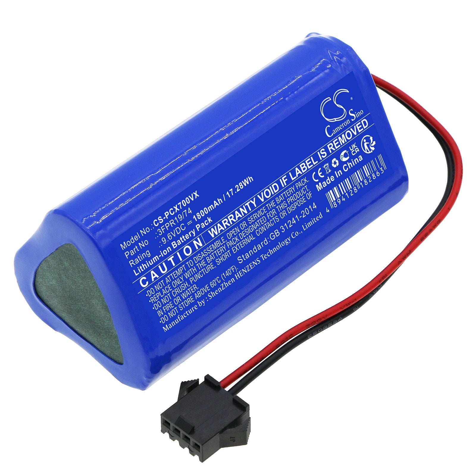 LiFePO4, Vacuum Battery fits Pure Clean Pucrcx70 ( Version 2 ), 9.6V, 1800mAh Vacuum Cameron Sino Technology Limited